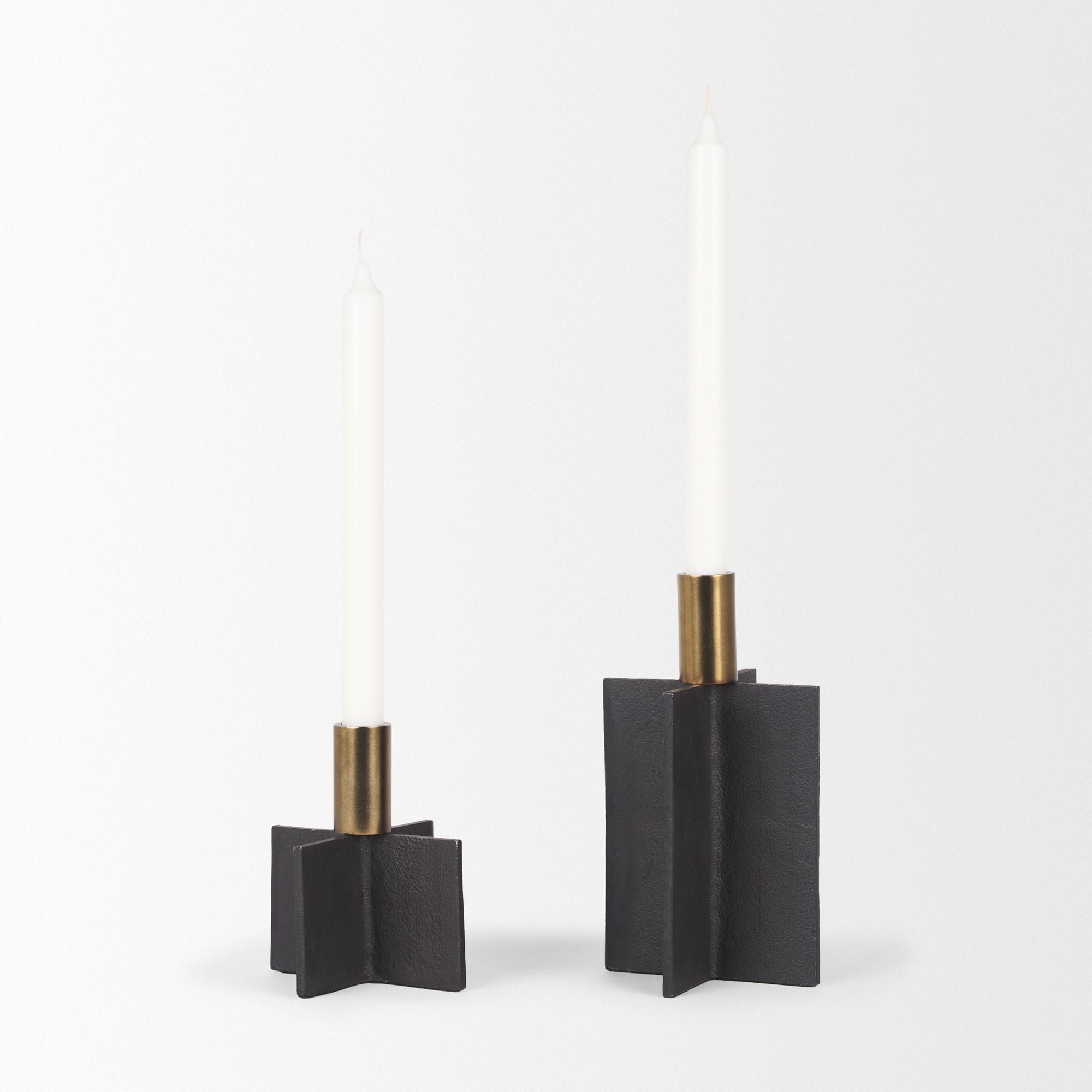 Mercana Pia Candleholder with Brushed Gold Metal Taper (Set of 2) - Black