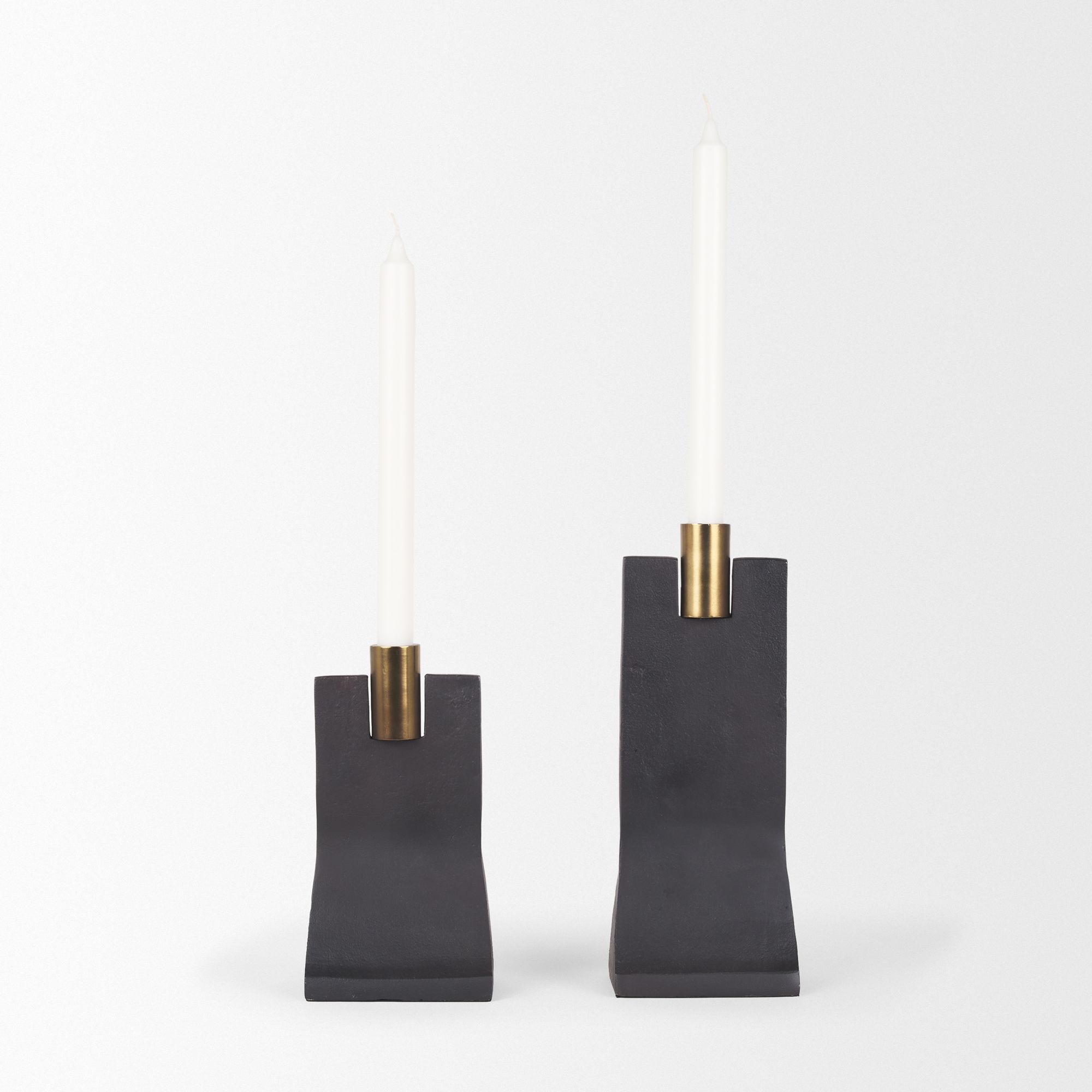 Mercana Polli Candleholders with Brushed Gold Metal Taper (Set of 2) - Black