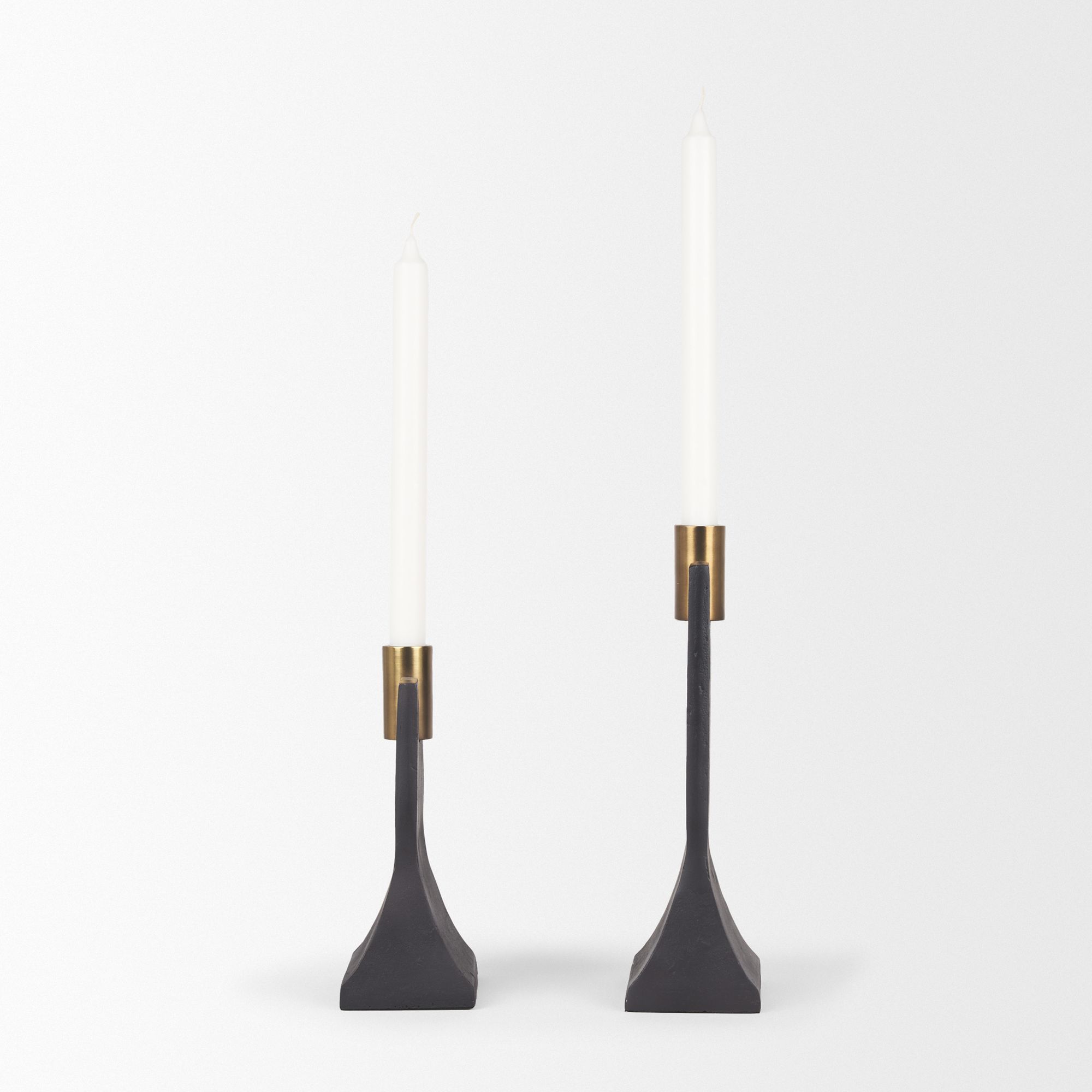 Mercana Polli Candleholders with Brushed Gold Metal Taper (Set of 2) - Black