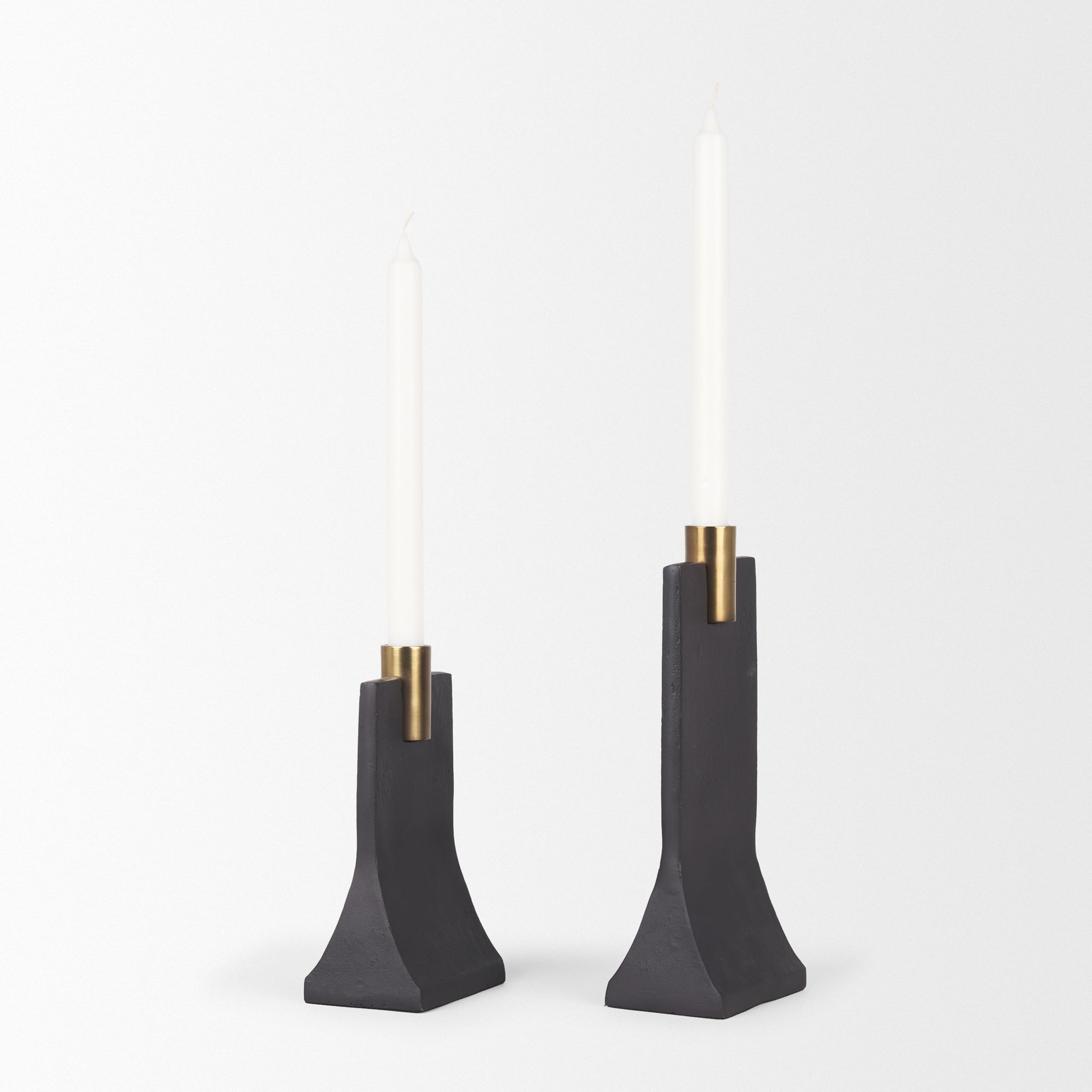 Mercana Polli Candleholders with Brushed Gold Metal Taper (Set of 2) - Black