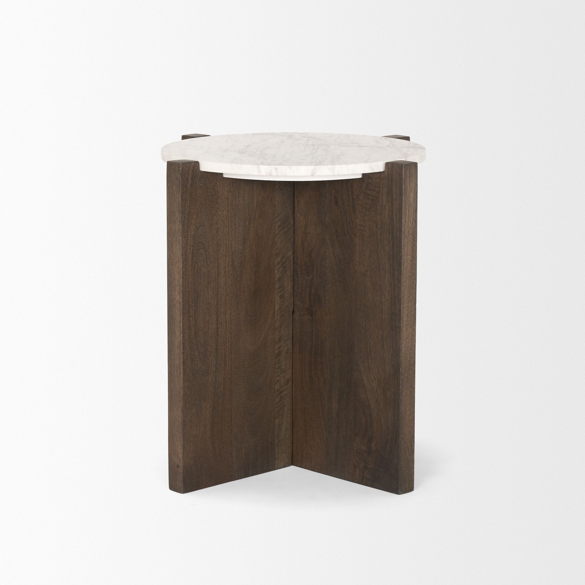 Mercana Bianca Round Accent Table with Marble - Dark Brown