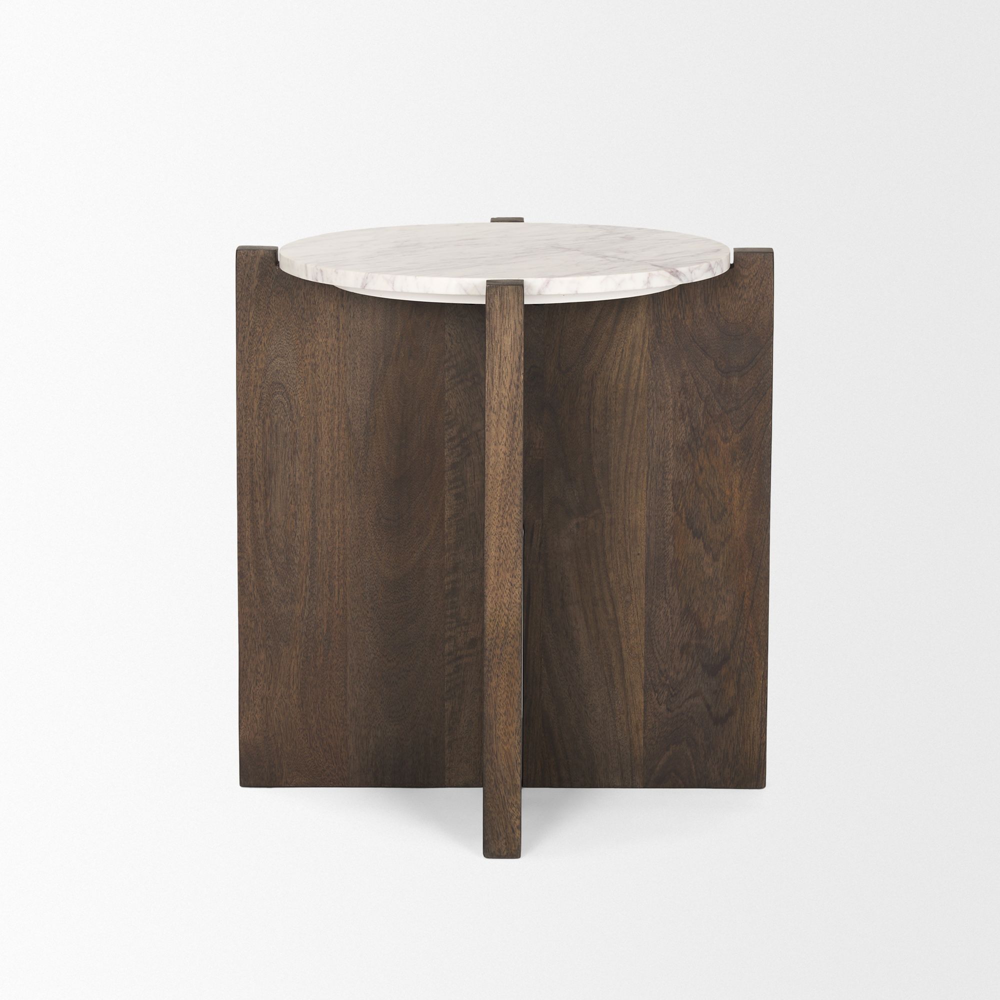 Mercana Bianca Round Accent Table with Marble - Dark Brown