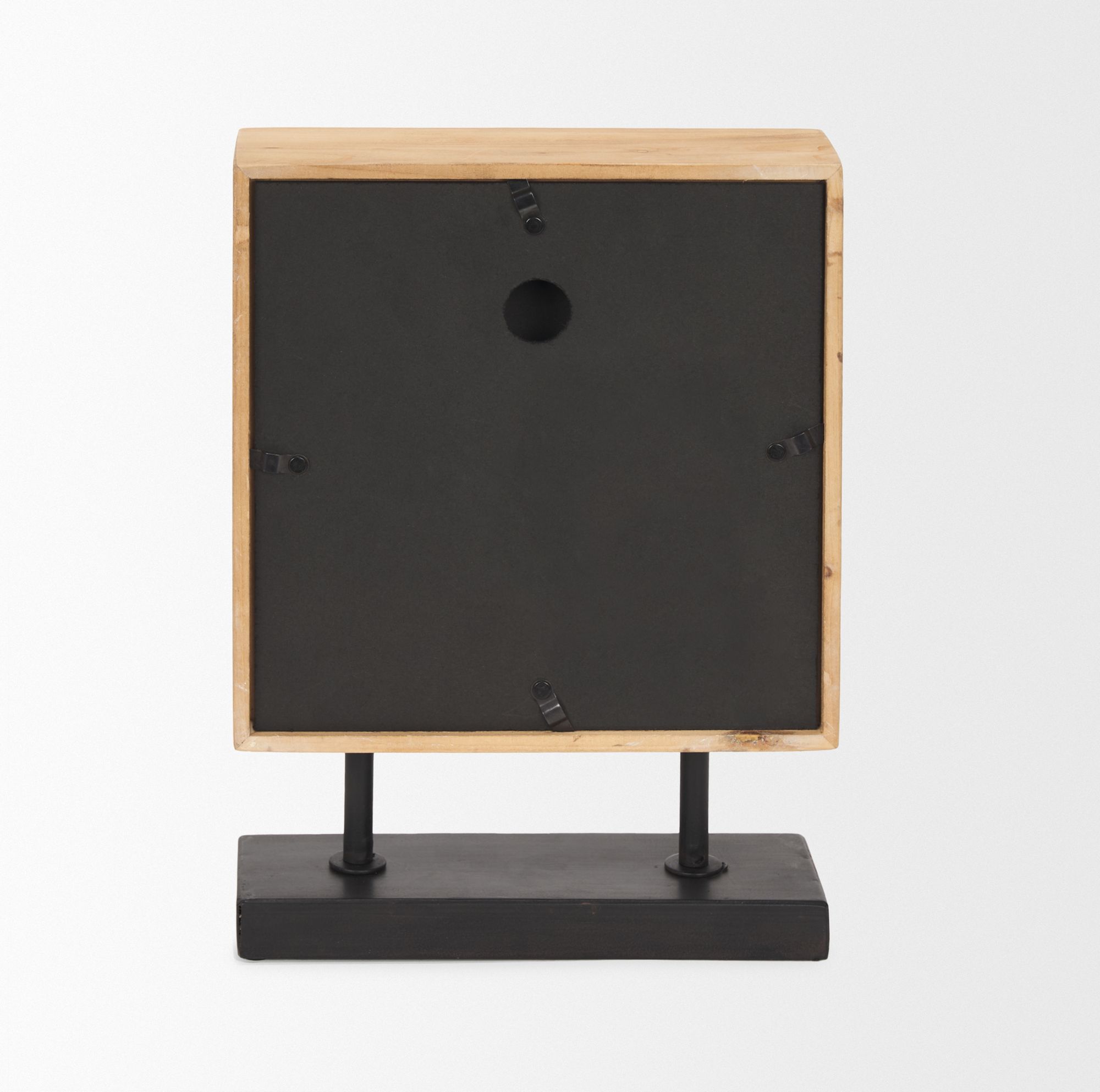 Mercana - Renaya Light Brown Wood Table Clock with Matte Black Metal Base