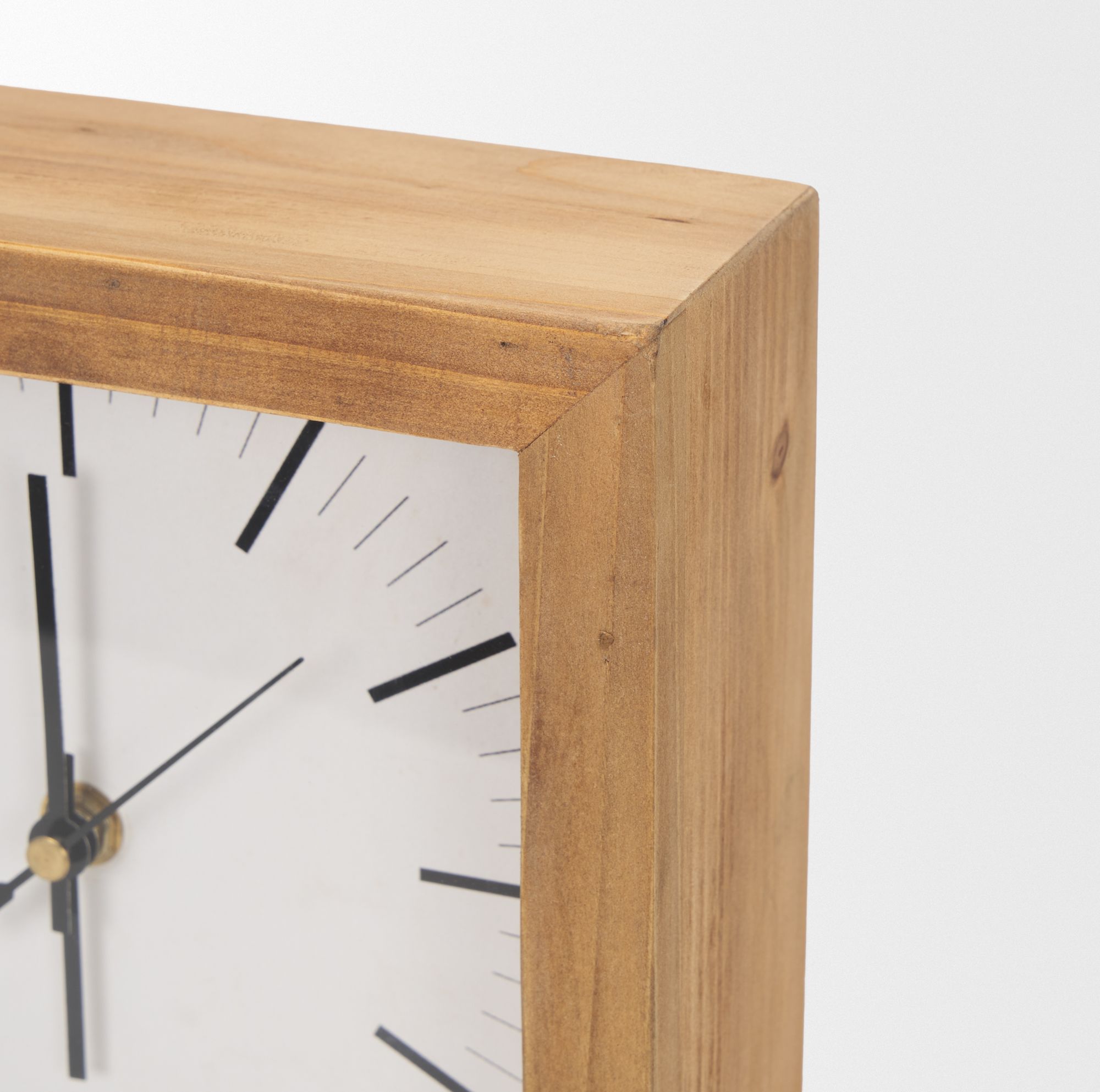 Mercana - Renaya Light Brown Wood Table Clock with Matte Black Metal Base