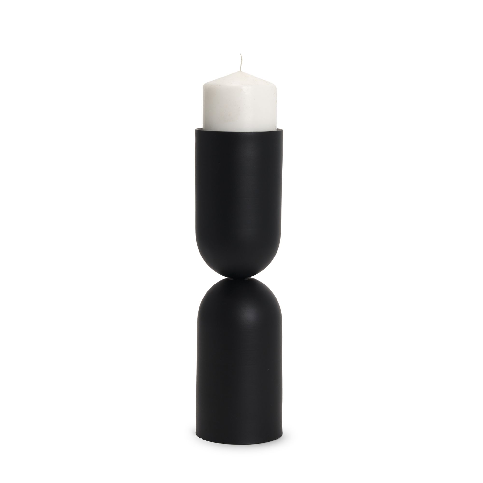 Mercana - Qamra Beige Textured Metal Pillar Candle Holder Candle Holder