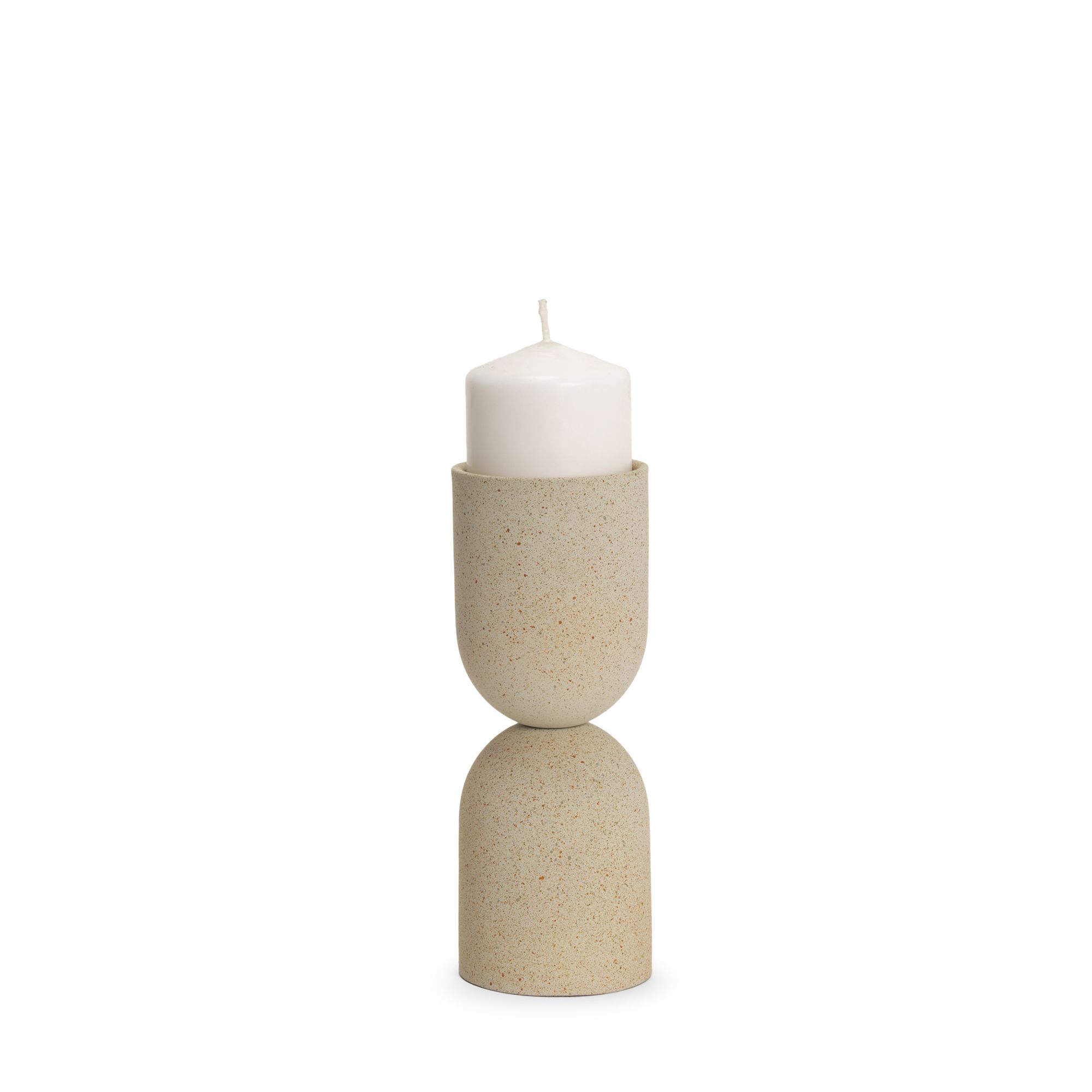 Mercana - Qamra Beige Textured Metal Pillar Candle Holder Candle Holder