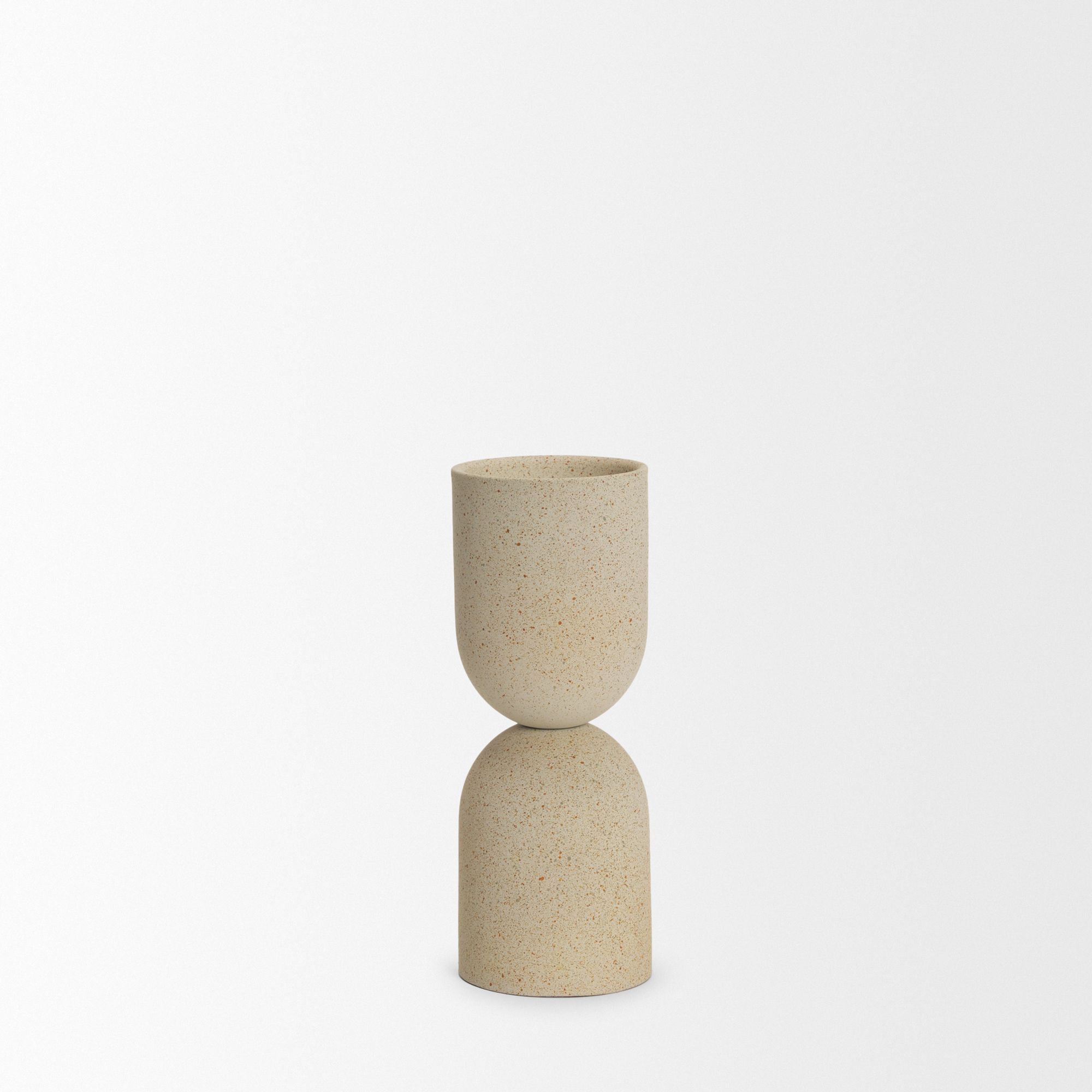 Mercana Qamra Short Beige Textured Metal Pillar Candle Holder