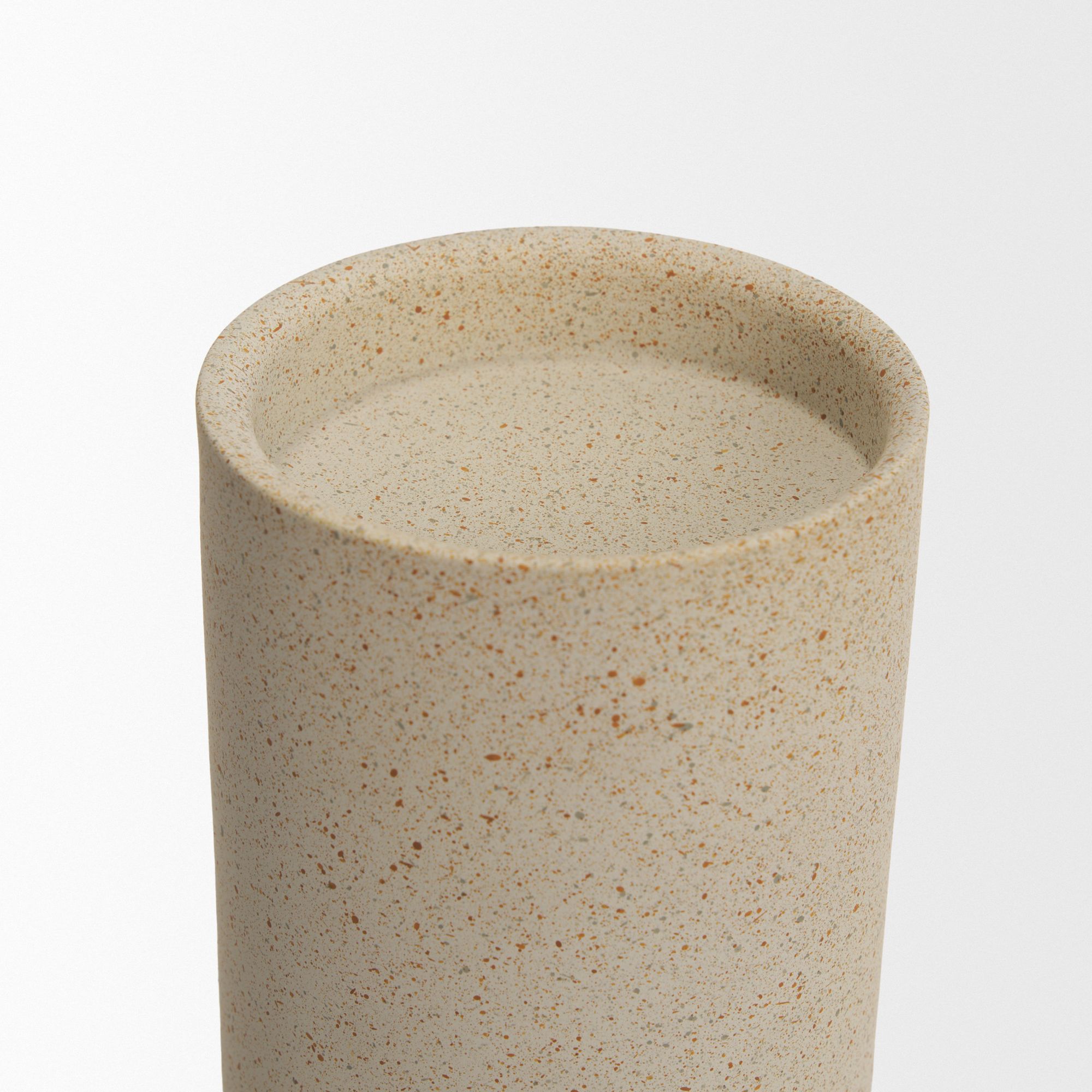 Mercana Qamra Short Beige Textured Metal Pillar Candle Holder