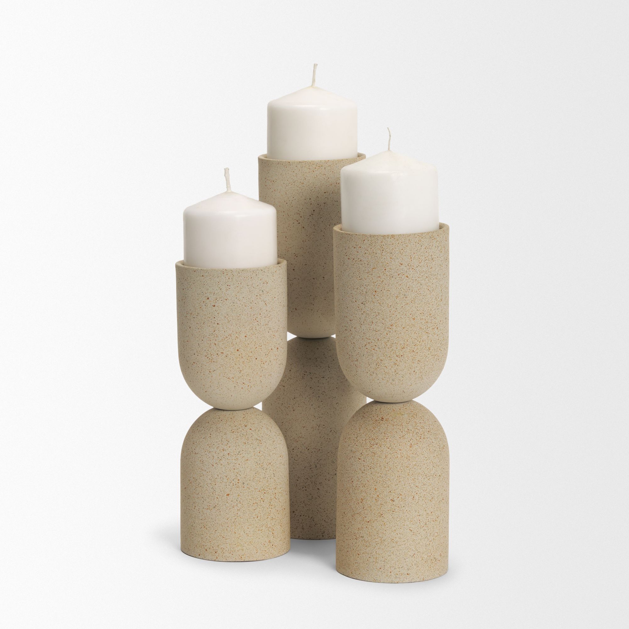 Mercana Qamra Short Beige Textured Metal Pillar Candle Holder