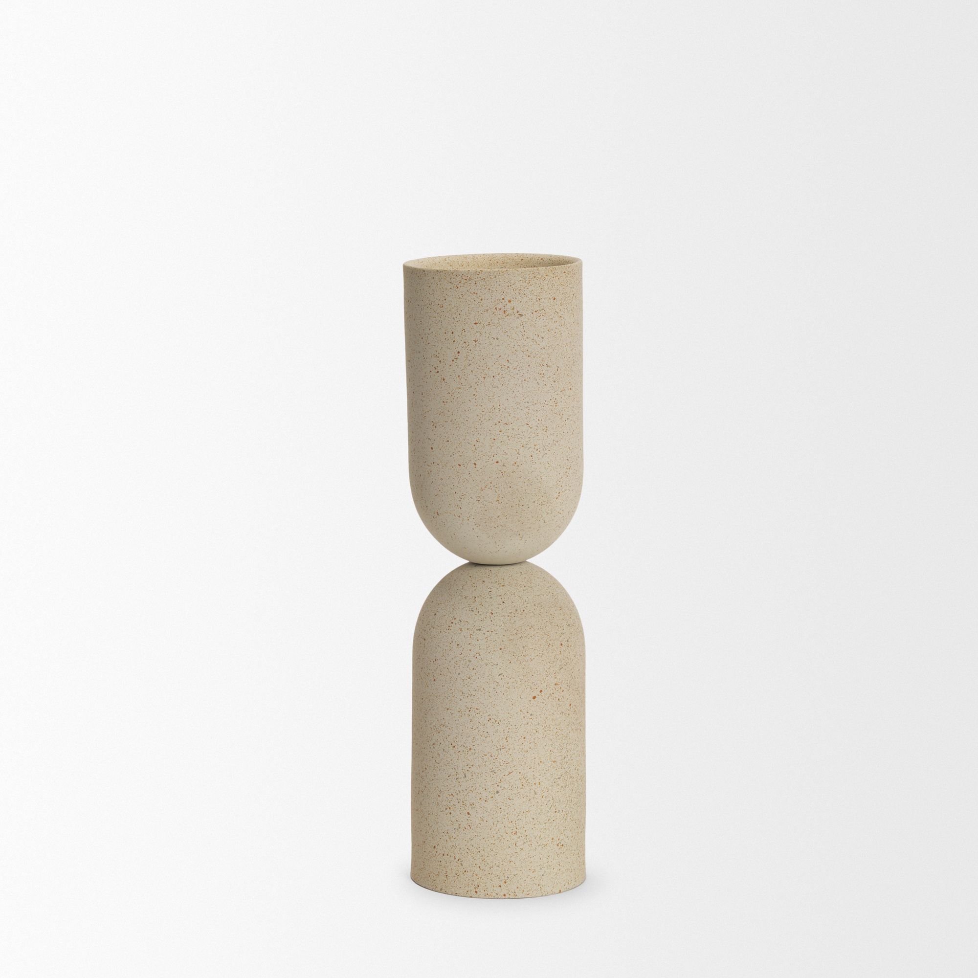 Mercana - Qamra Beige Textured Metal Pillar Candle Holder Candle Holder