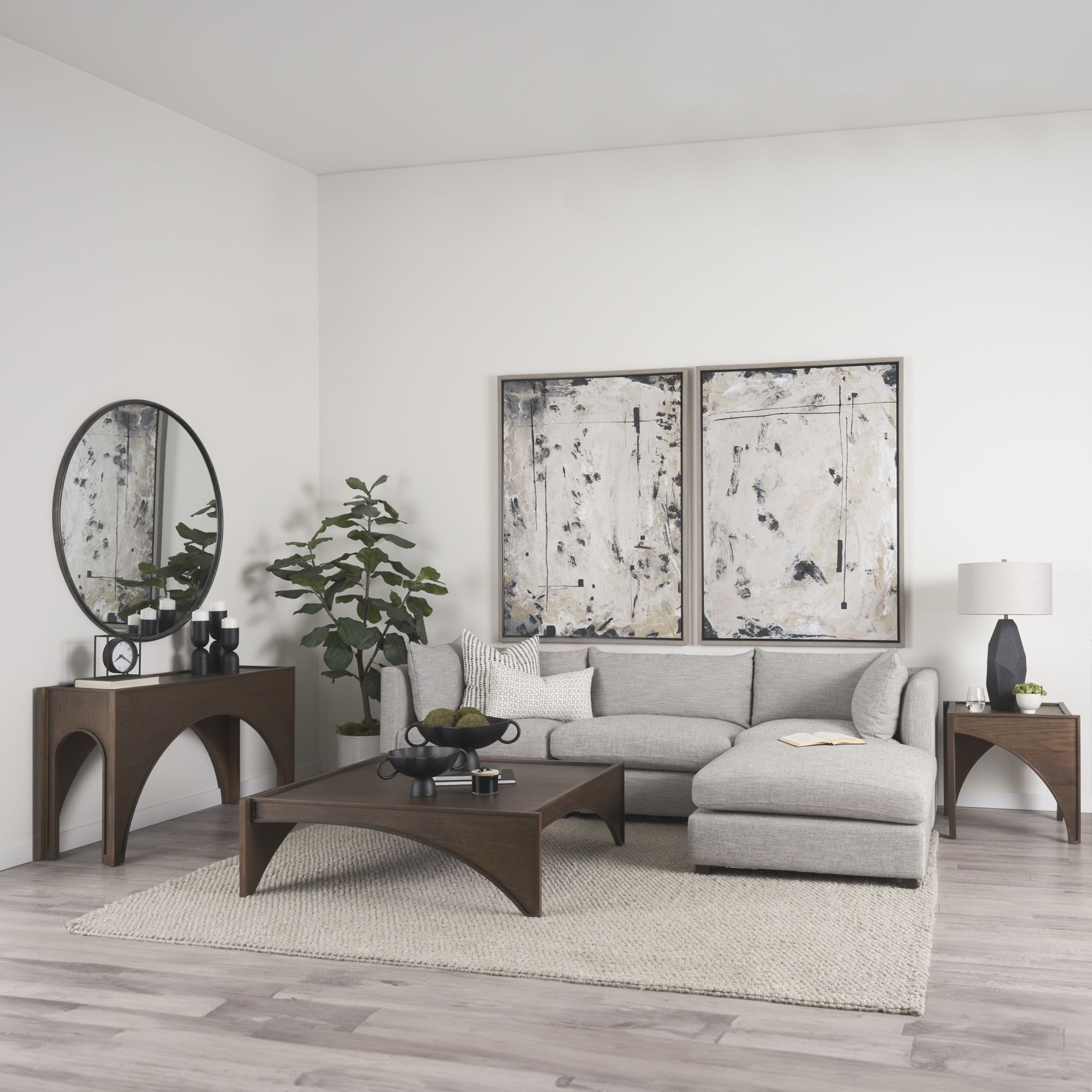 Mercana Halston 4 Piece Sectional with 1 x Ottoman - Light Gray