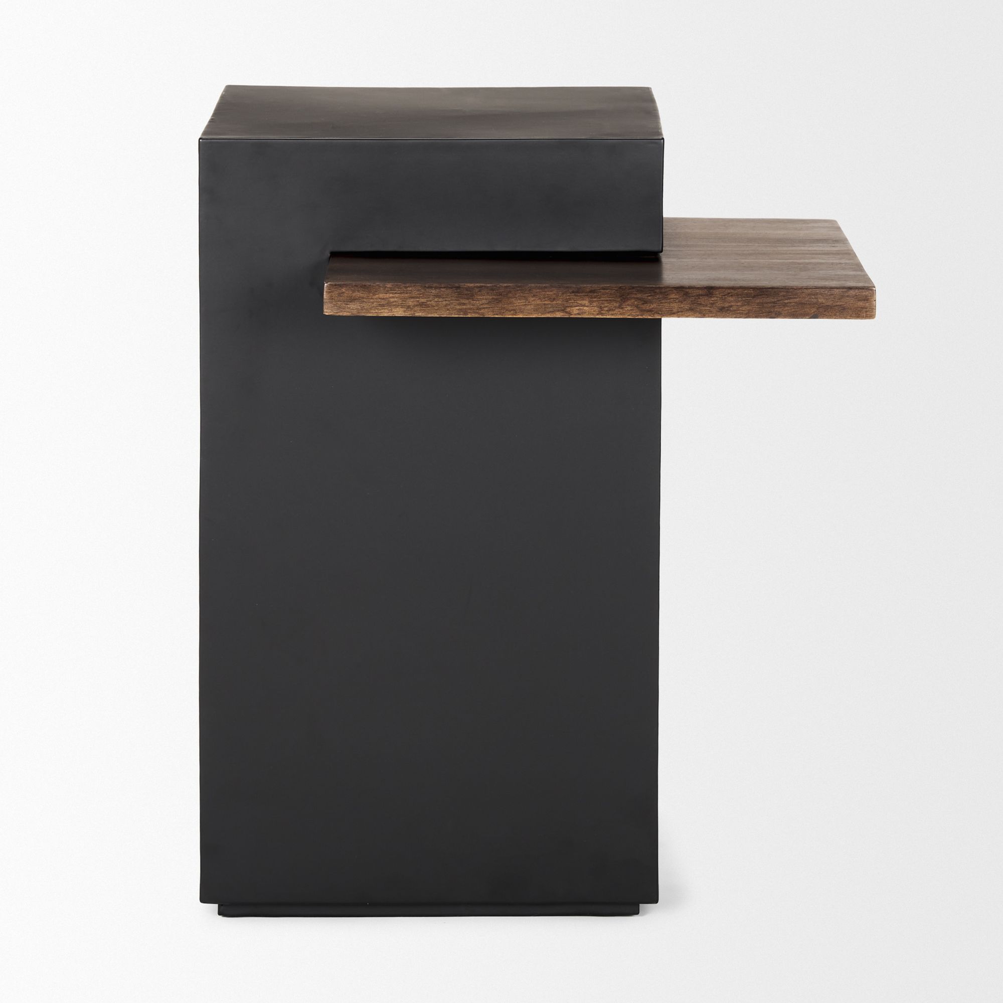 Mercana - Charles Matte Black Metal with Wood Shelf Square Accent Table