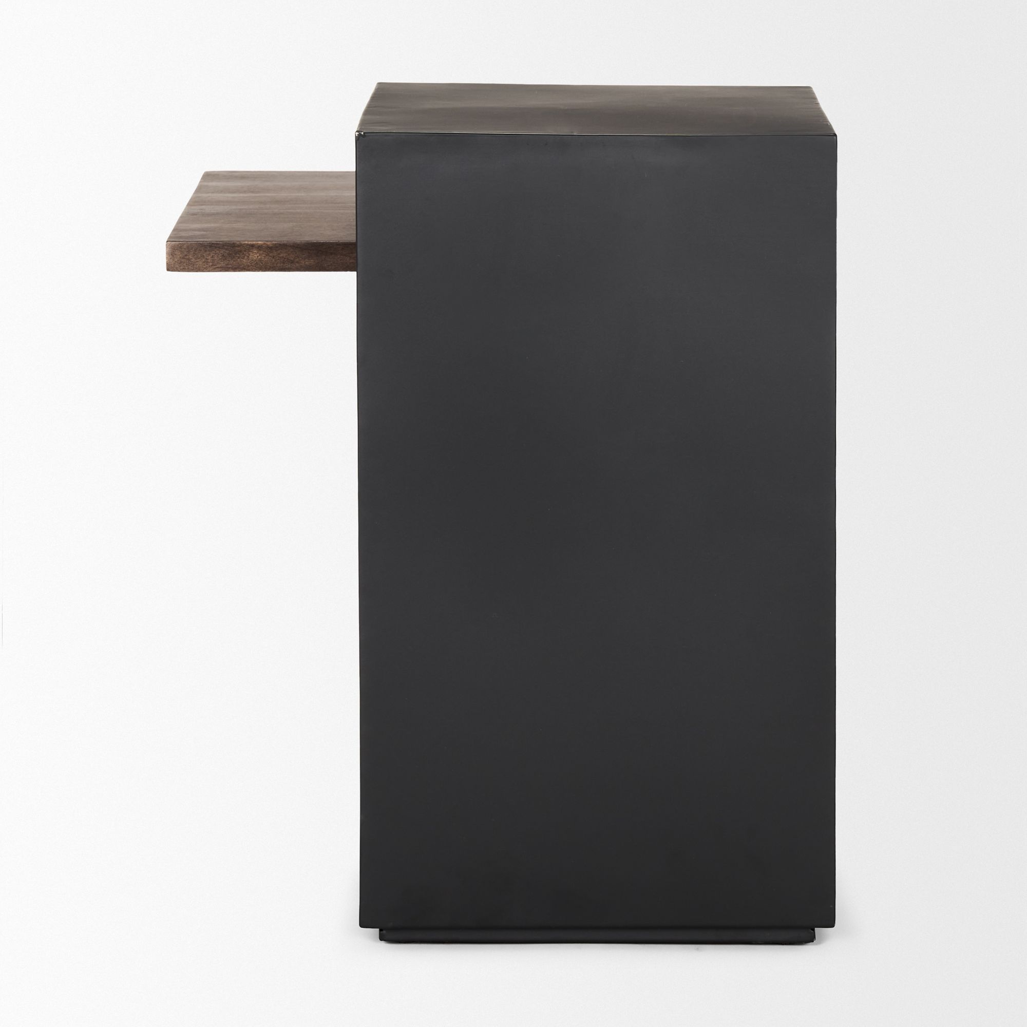 Mercana - Charles Matte Black Metal with Wood Shelf Square Accent Table