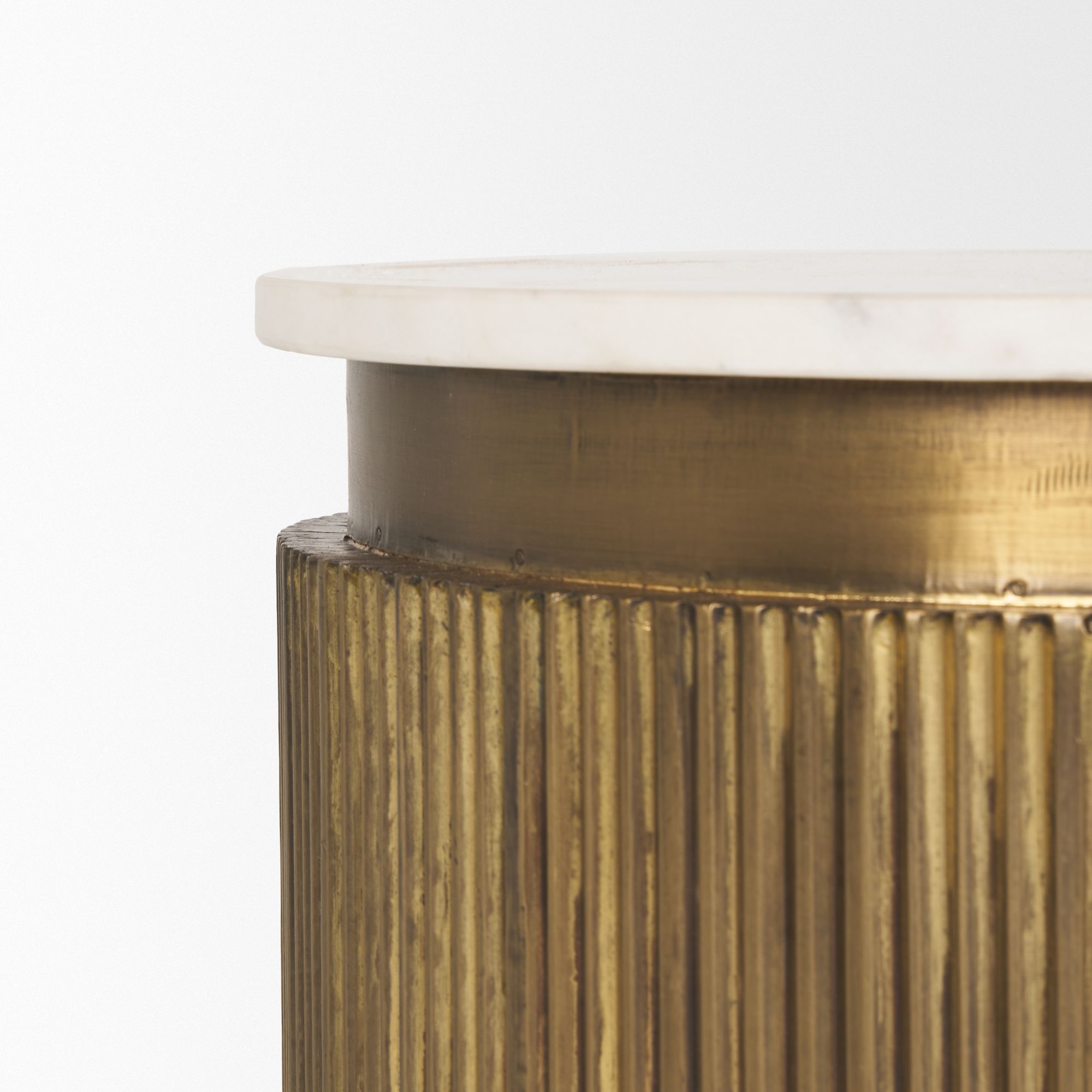 Mercana Satima Round Accent Table with Gold Metal Round Fluted - White, Marble/Metal