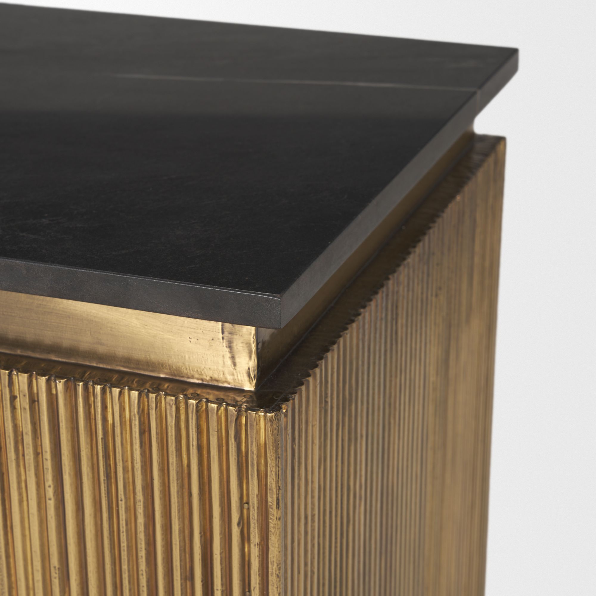 Mercana Satima Square Accent Table with Gold Metal Square Fluted - Black, Marble/Metal