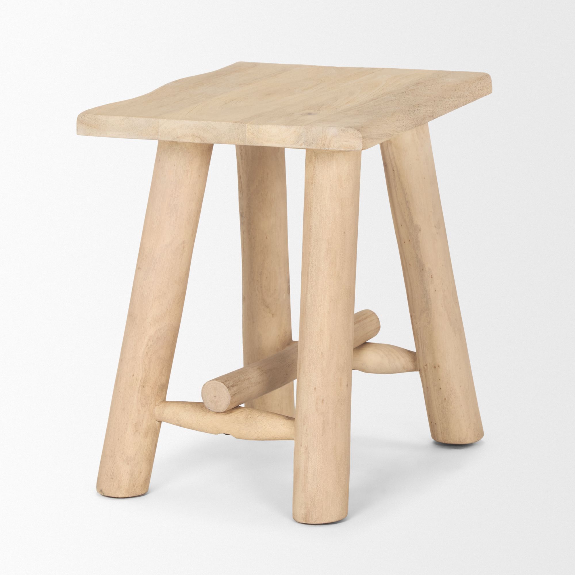 Mercana - Sekou Light Brown Short Wooden Craftsman Stool