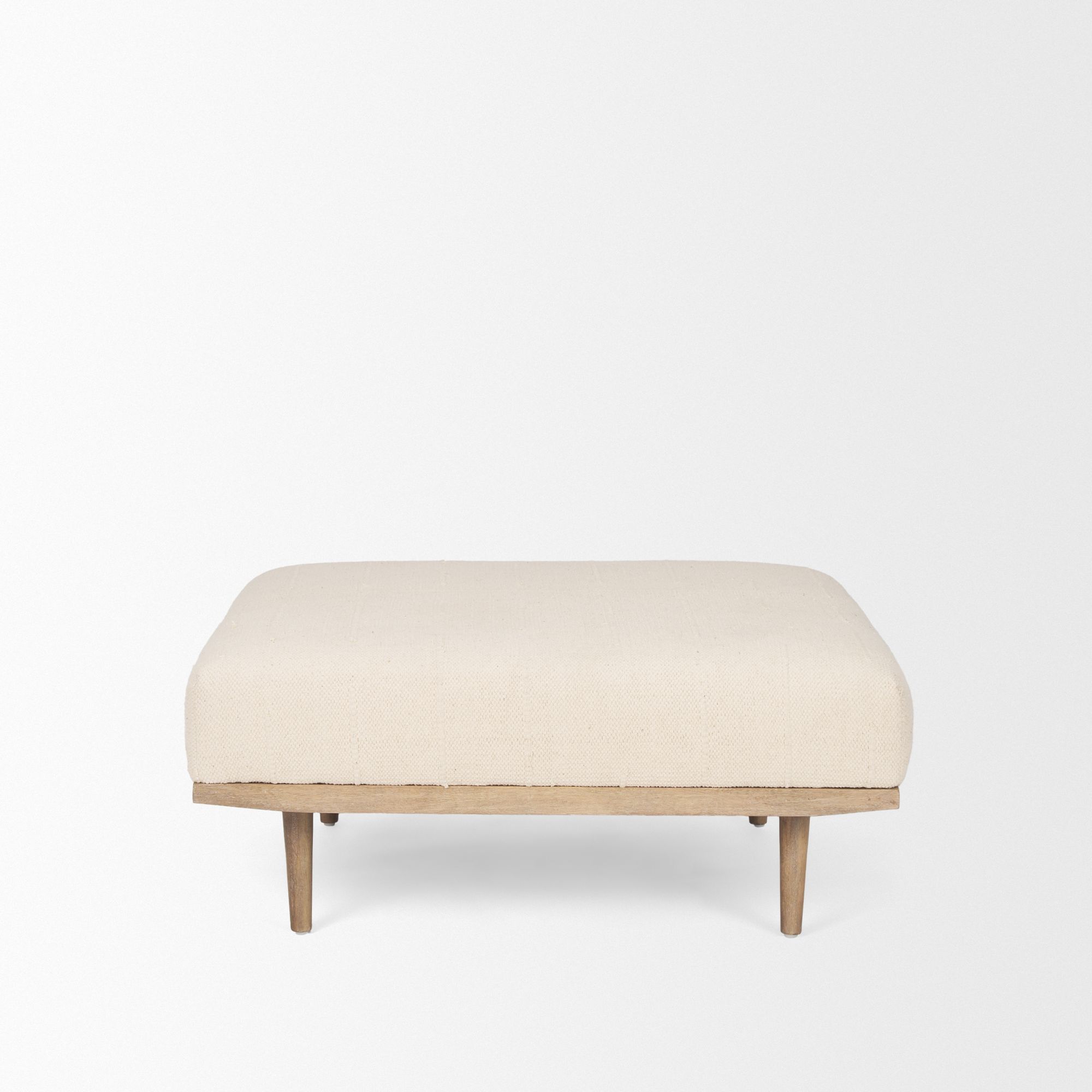 Mercana - Shae Brown Wood with Oatmeal Fabric Ottoman