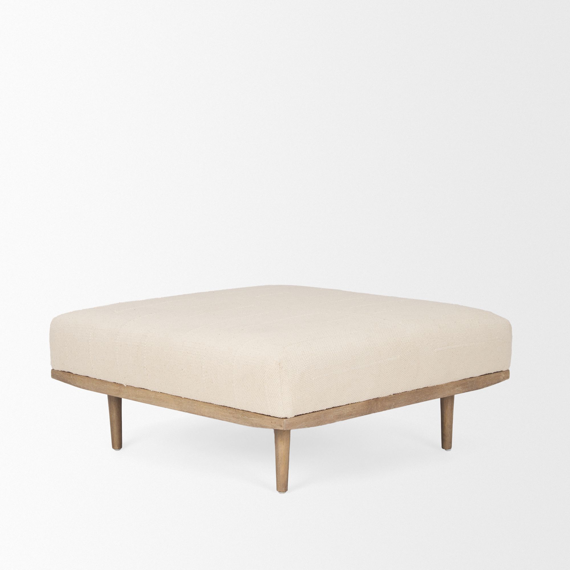 Mercana - Shae Brown Wood with Oatmeal Fabric Ottoman