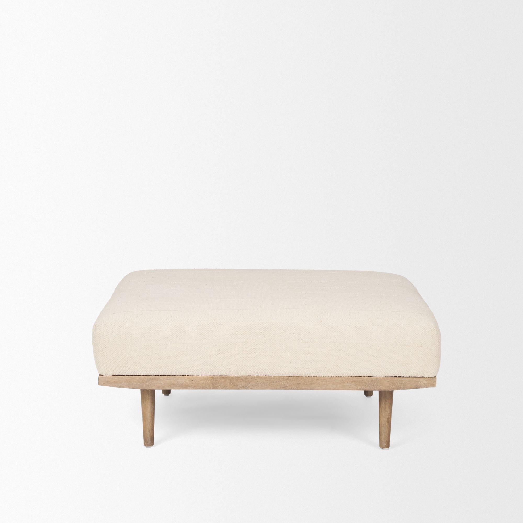 Mercana - Shae Brown Wood with Oatmeal Fabric Ottoman