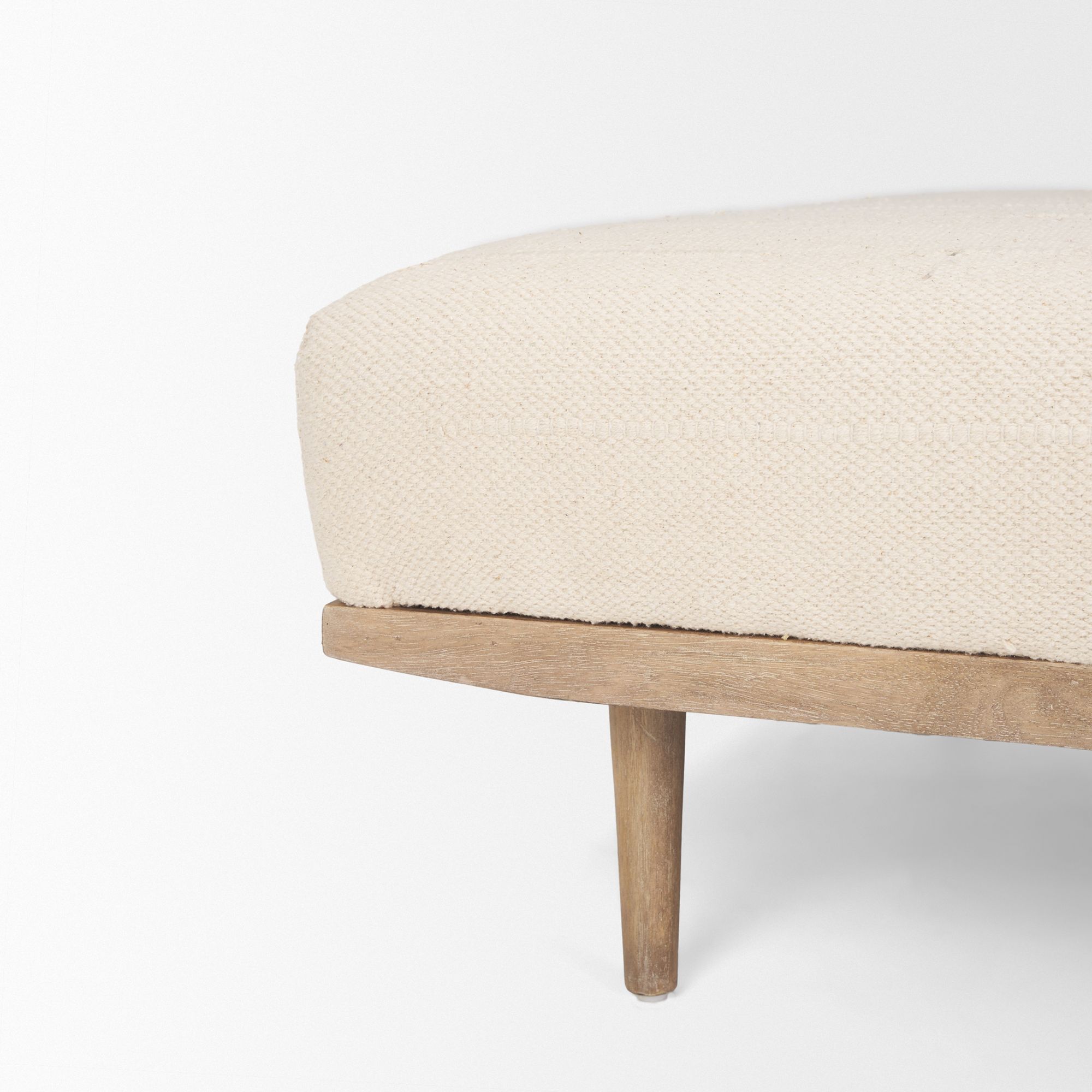 Mercana - Shae Brown Wood with Oatmeal Fabric Ottoman