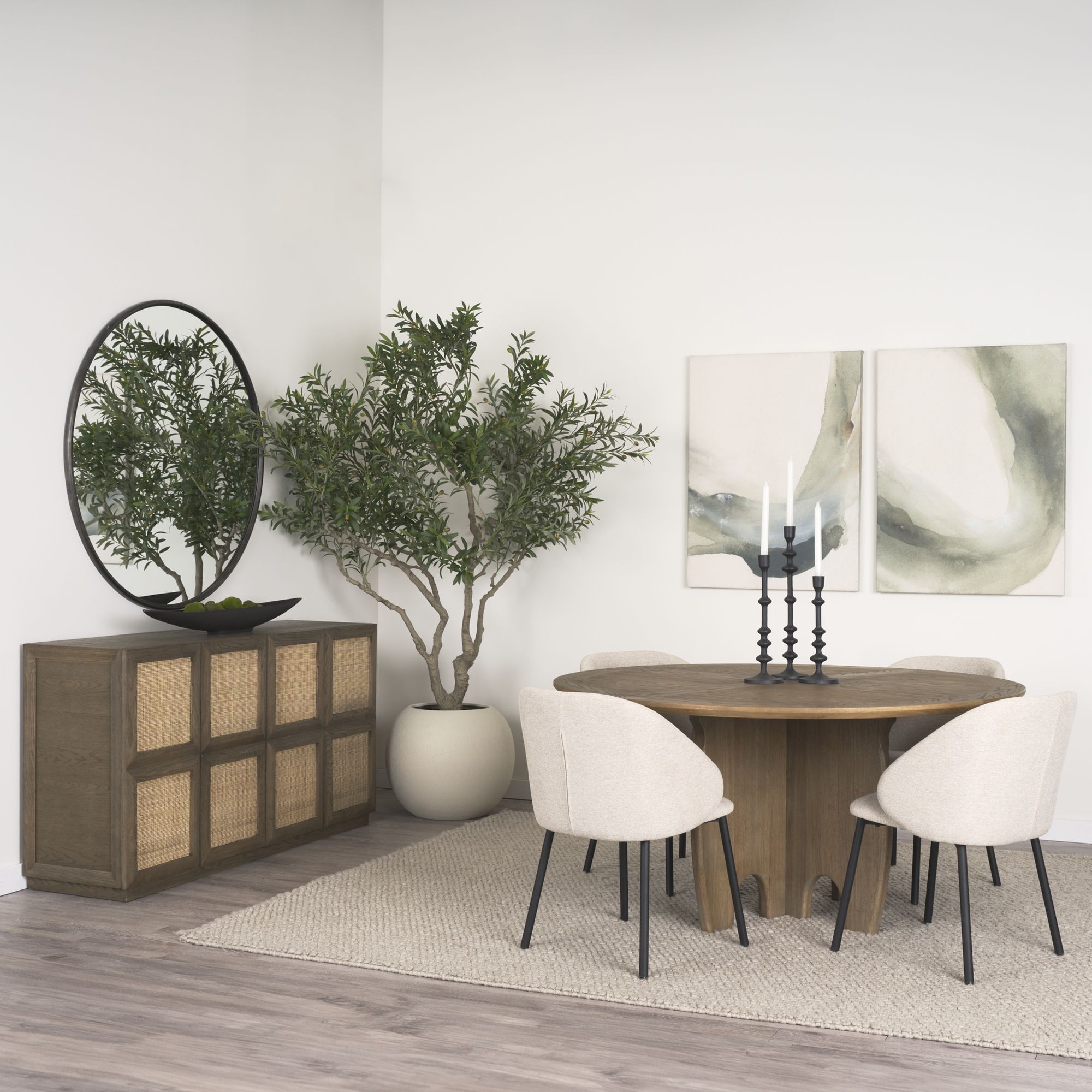 Mercana - Sonomi Round Dining Table with Oak Tabletop in Brown, Wood