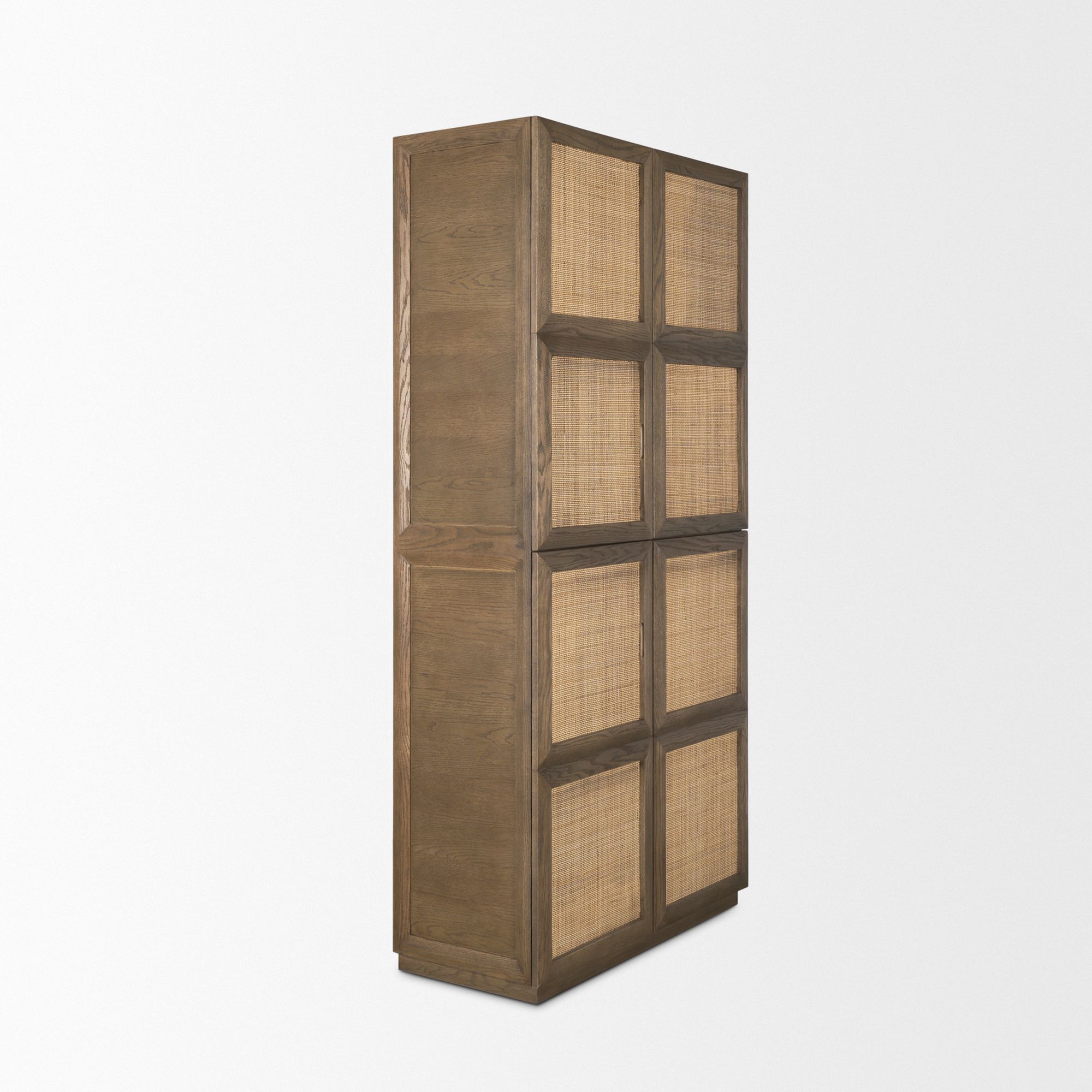 Mercana - Sina Brown Oak Wood with Natural Rattan 2 Door Curio Cabinet