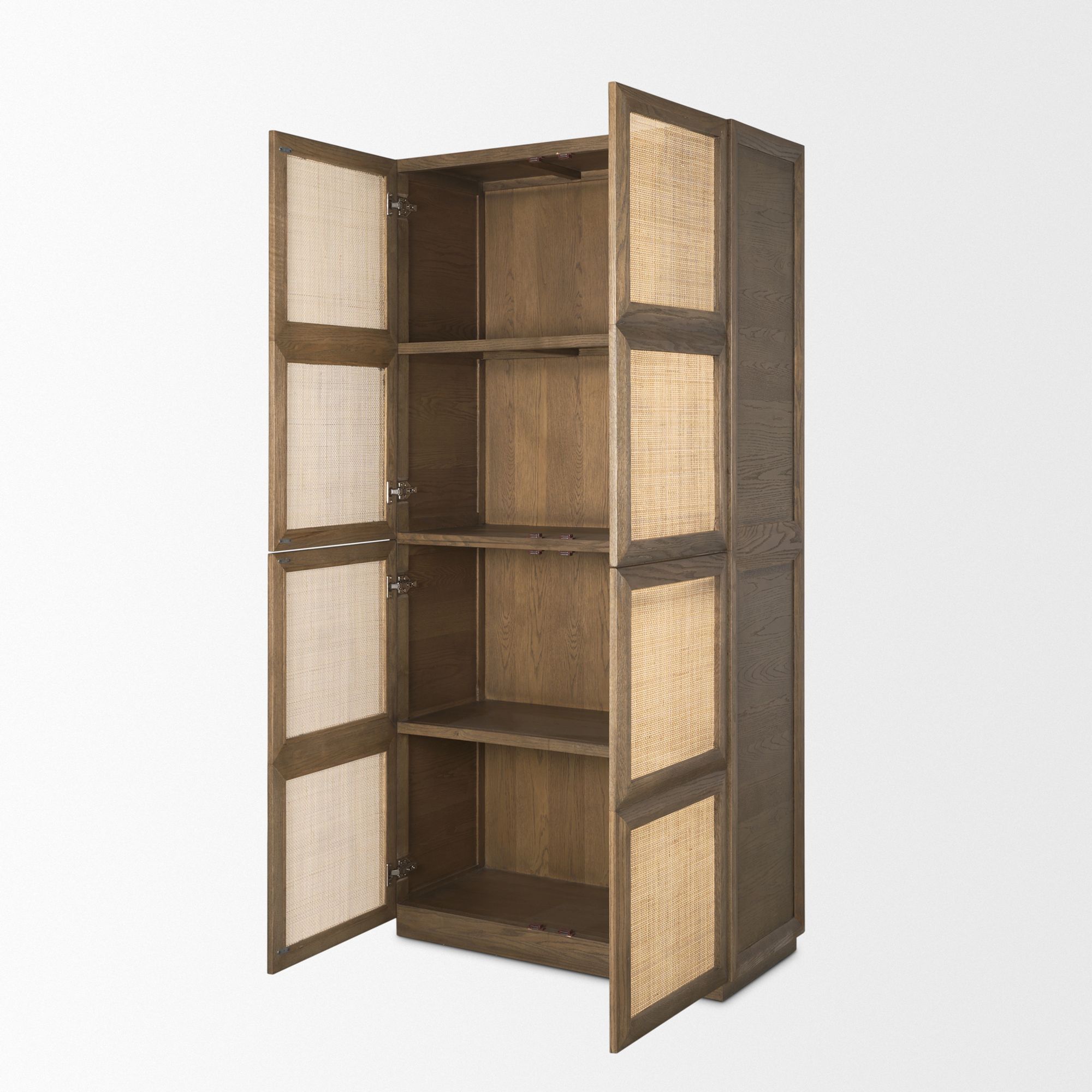 Mercana - Sina Brown Oak Wood with Natural Rattan 2 Door Curio Cabinet