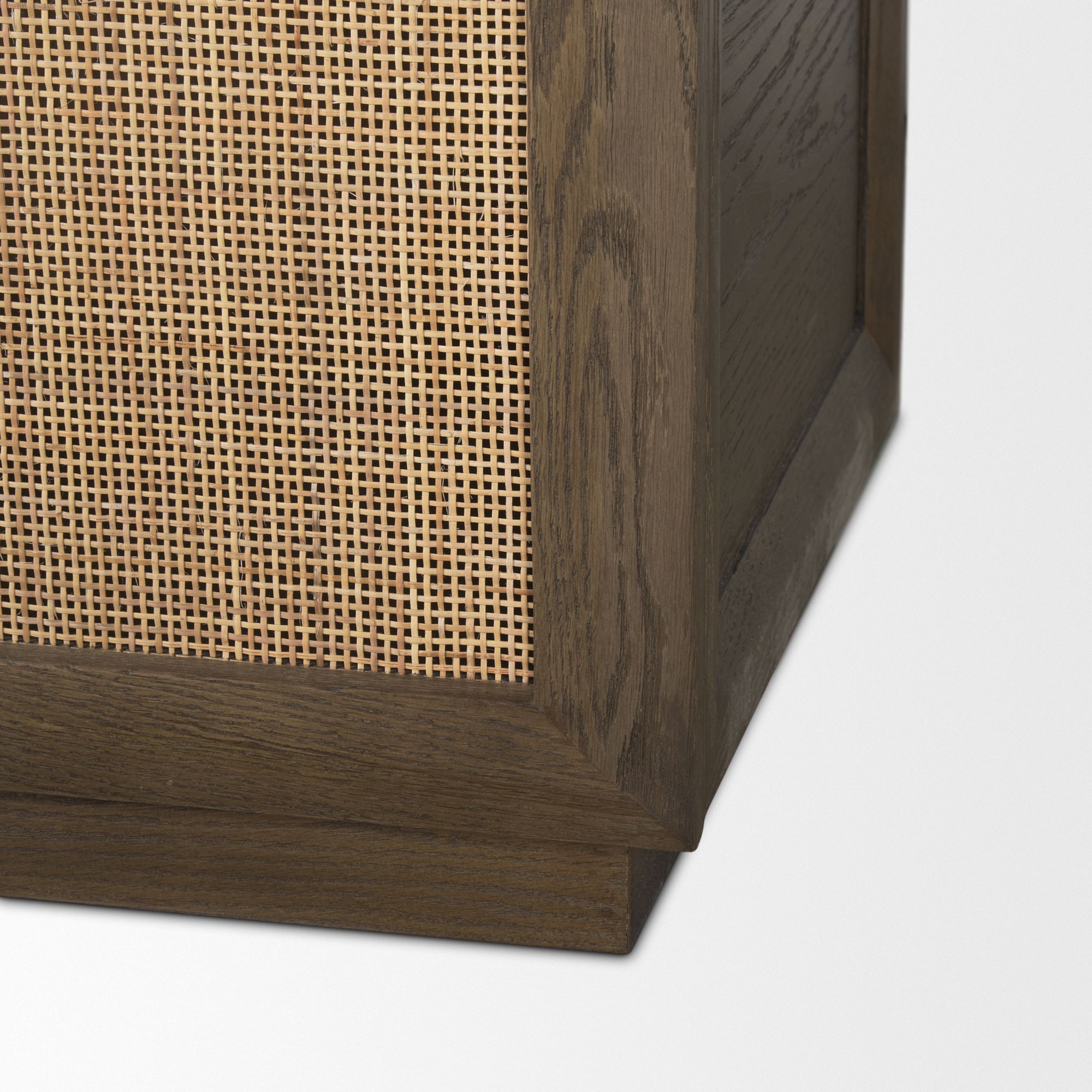 Mercana - Sina Brown Oak Wood with Natural Rattan 2 Door Curio Cabinet