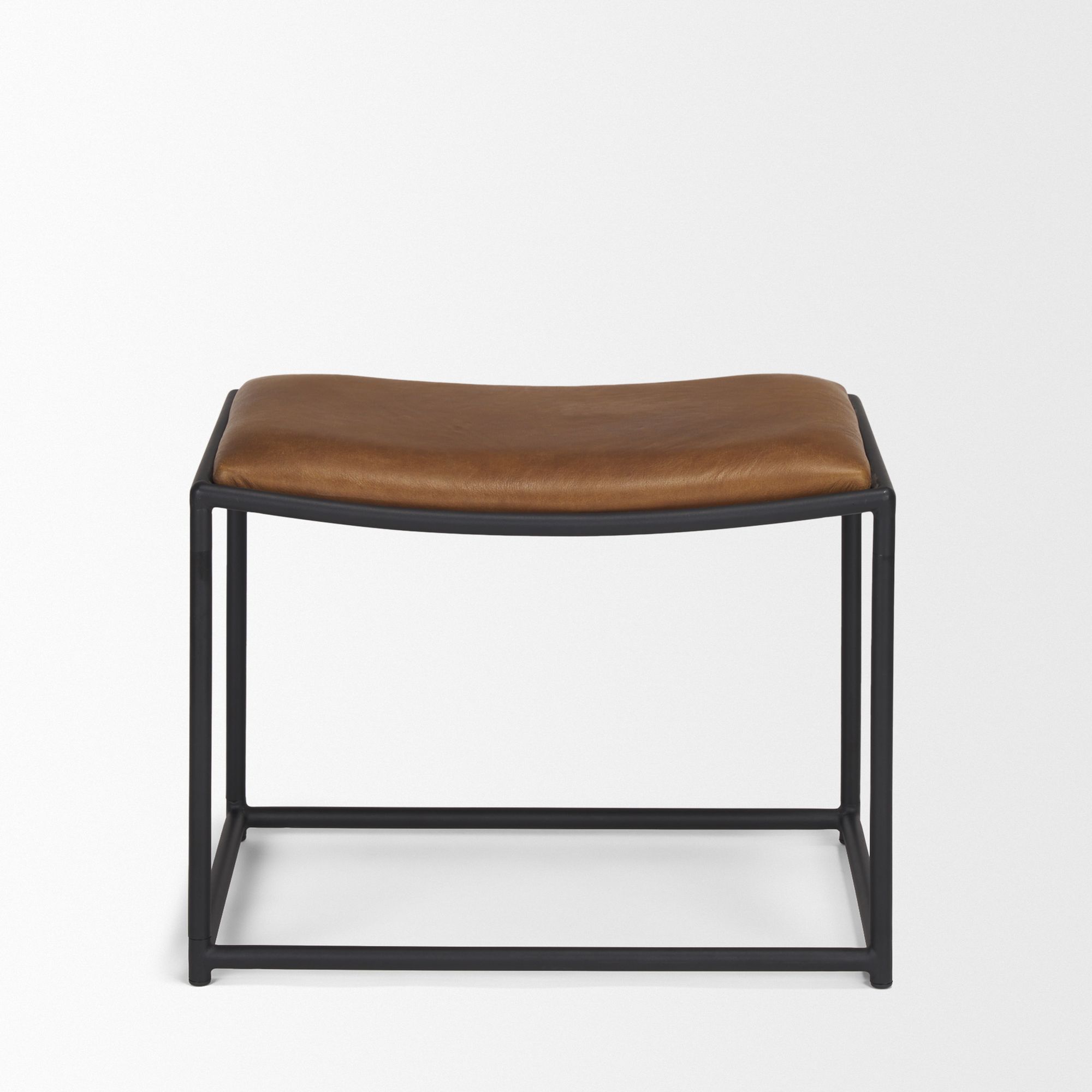 Mercana Taniel Stool with Black Metal - Brown, Leather