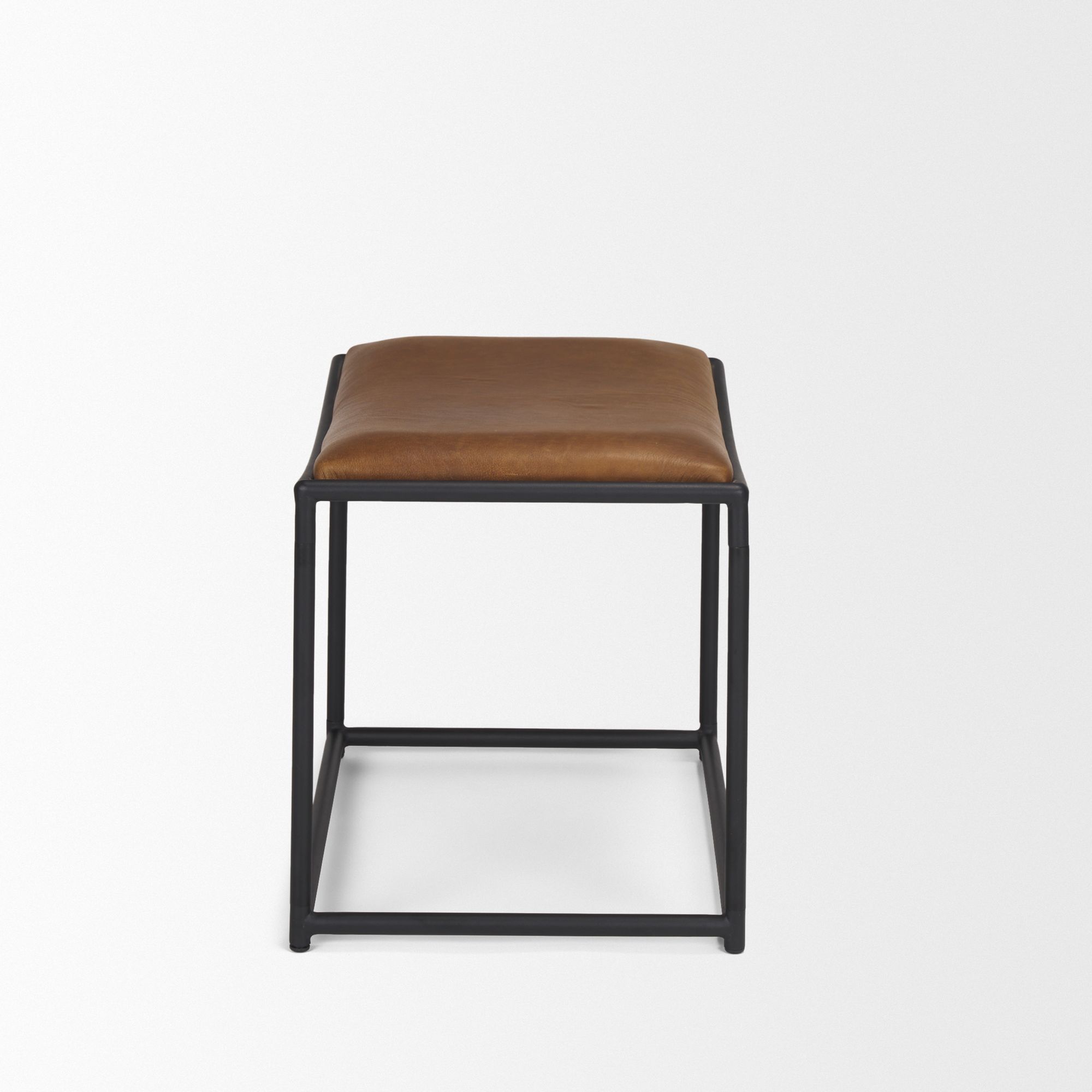 Mercana Taniel Stool with Black Metal - Brown, Leather