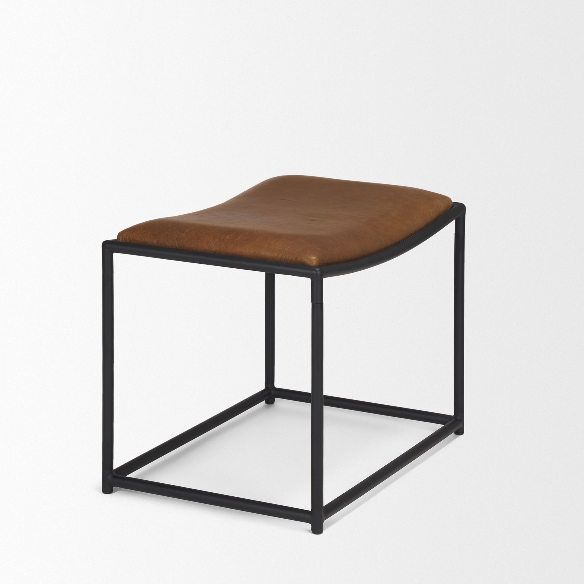 Mercana Taniel Stool with Black Metal - Brown, Leather