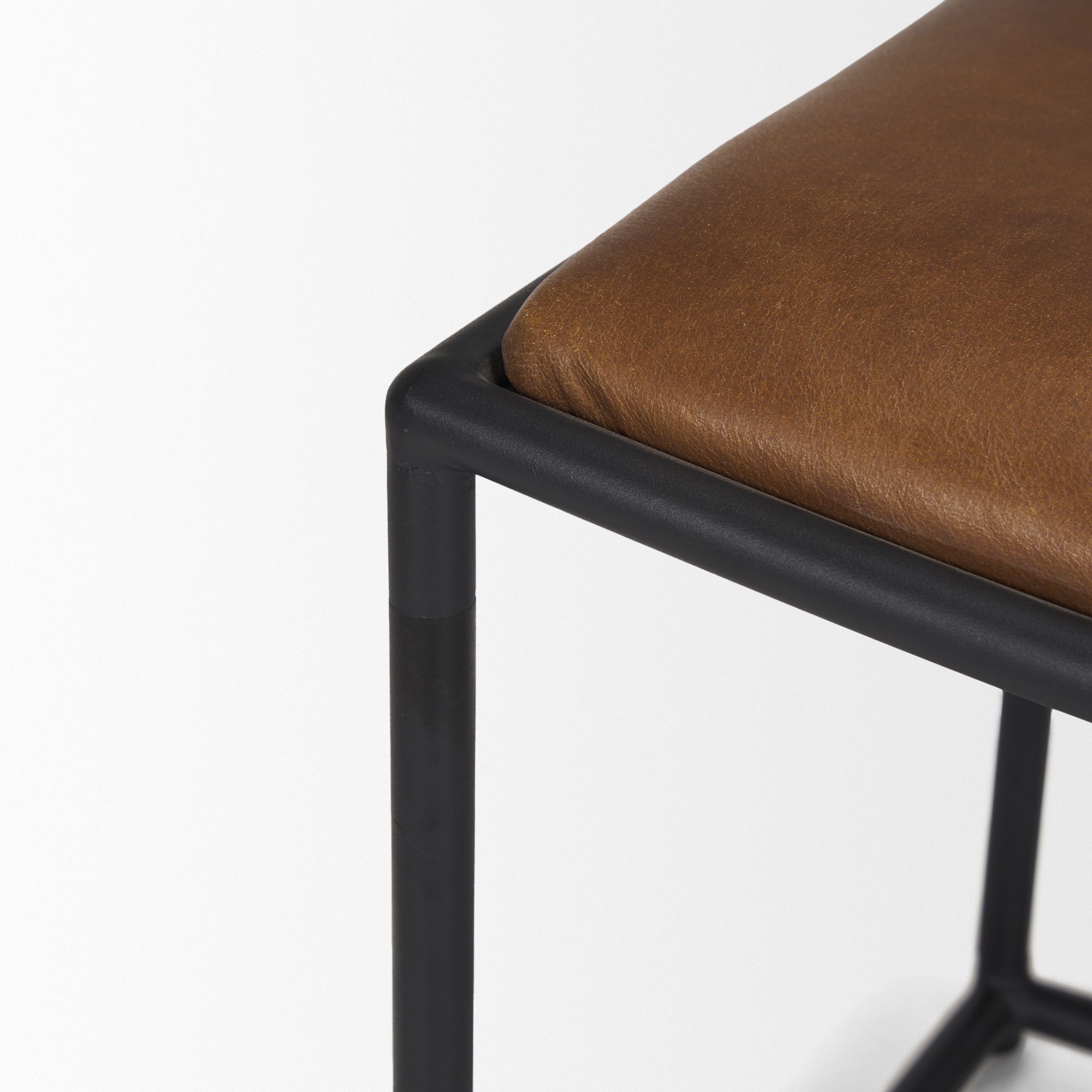 Mercana Taniel Stool with Black Metal - Brown, Leather