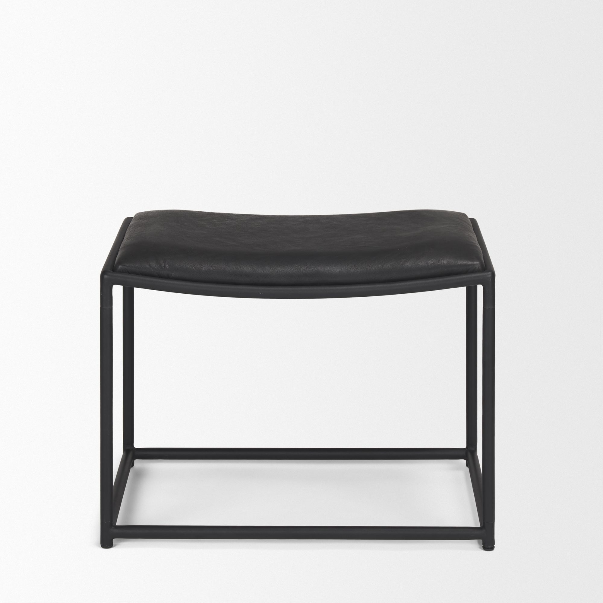 Mercana Taniel Stool with Black Metal - Black, Leather