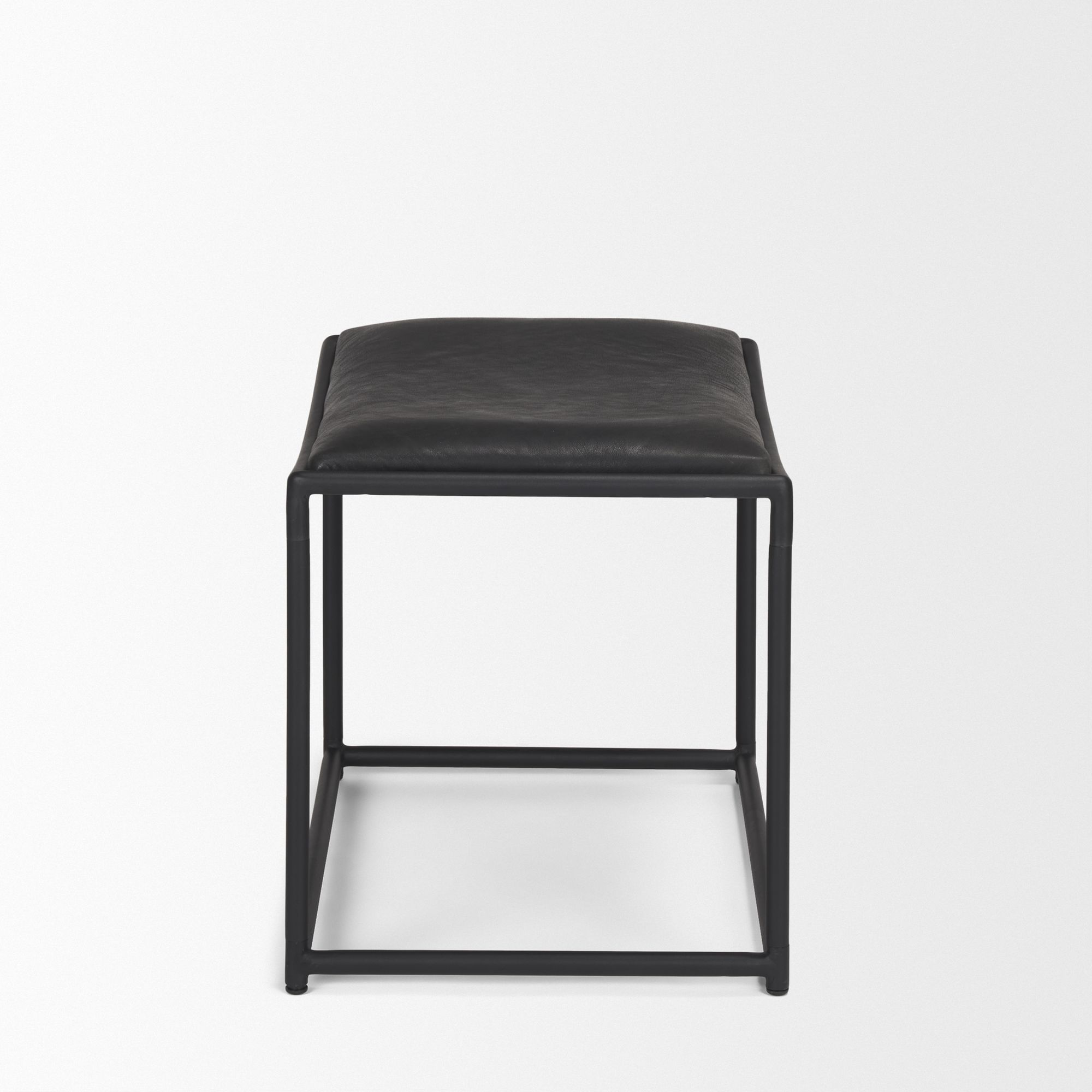 Mercana Taniel Stool with Black Metal - Black, Leather