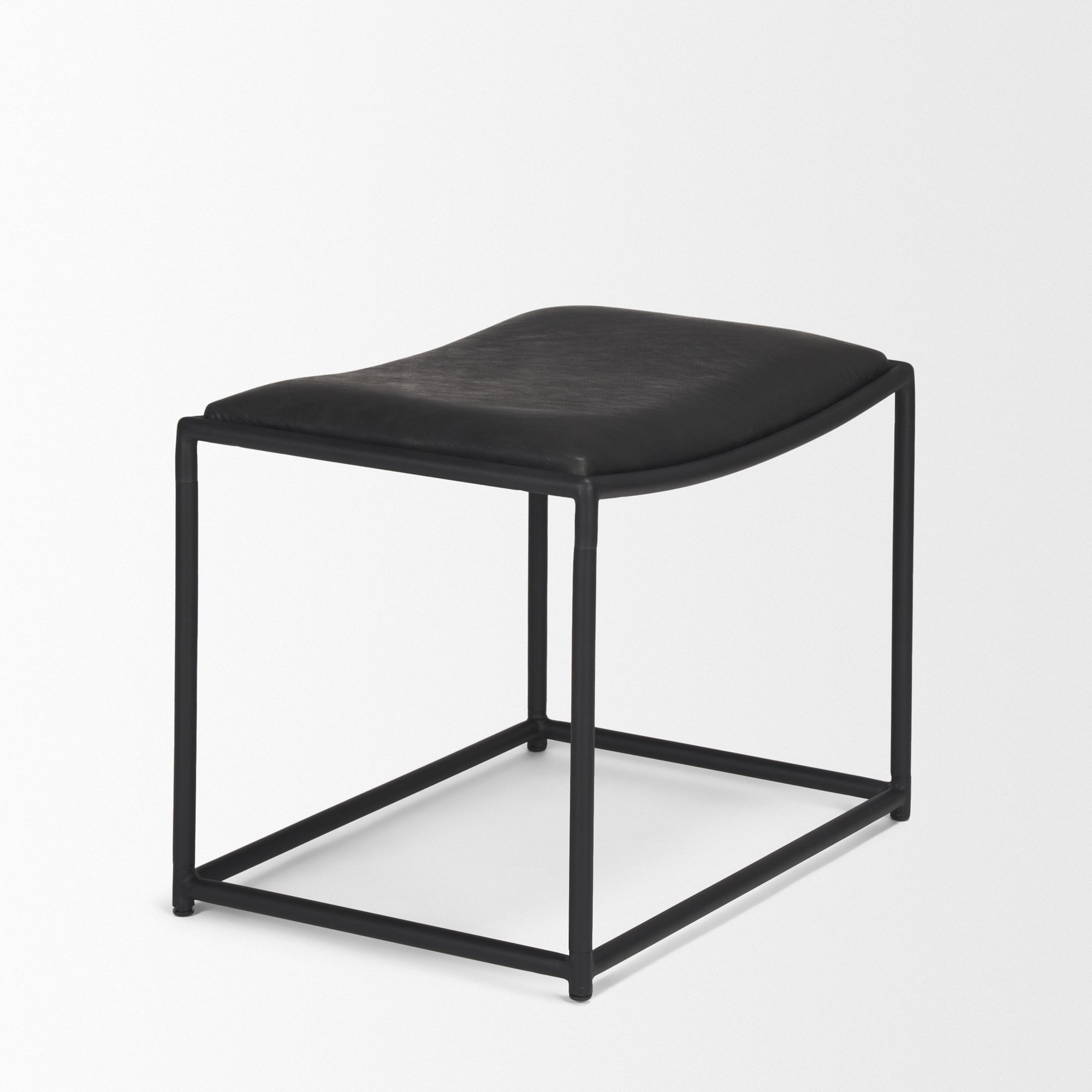 Mercana Taniel Stool with Black Metal - Black, Leather