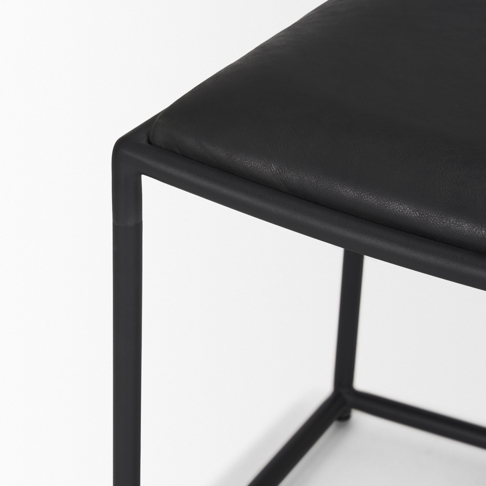 Mercana Taniel Stool with Black Metal - Black, Leather