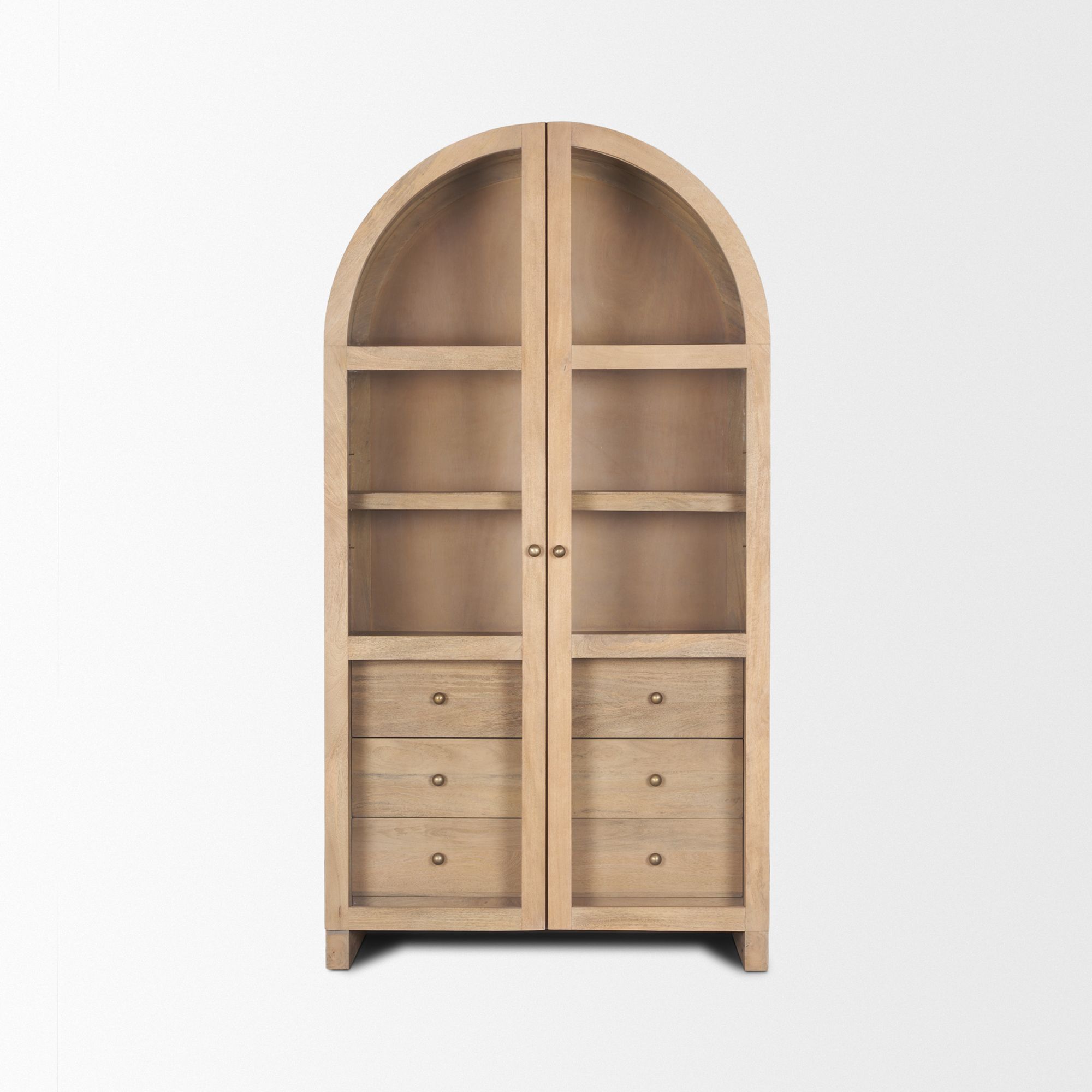 Mercana - Suri Light Brown Wood with Glass Doors Arched Curio Cabinet