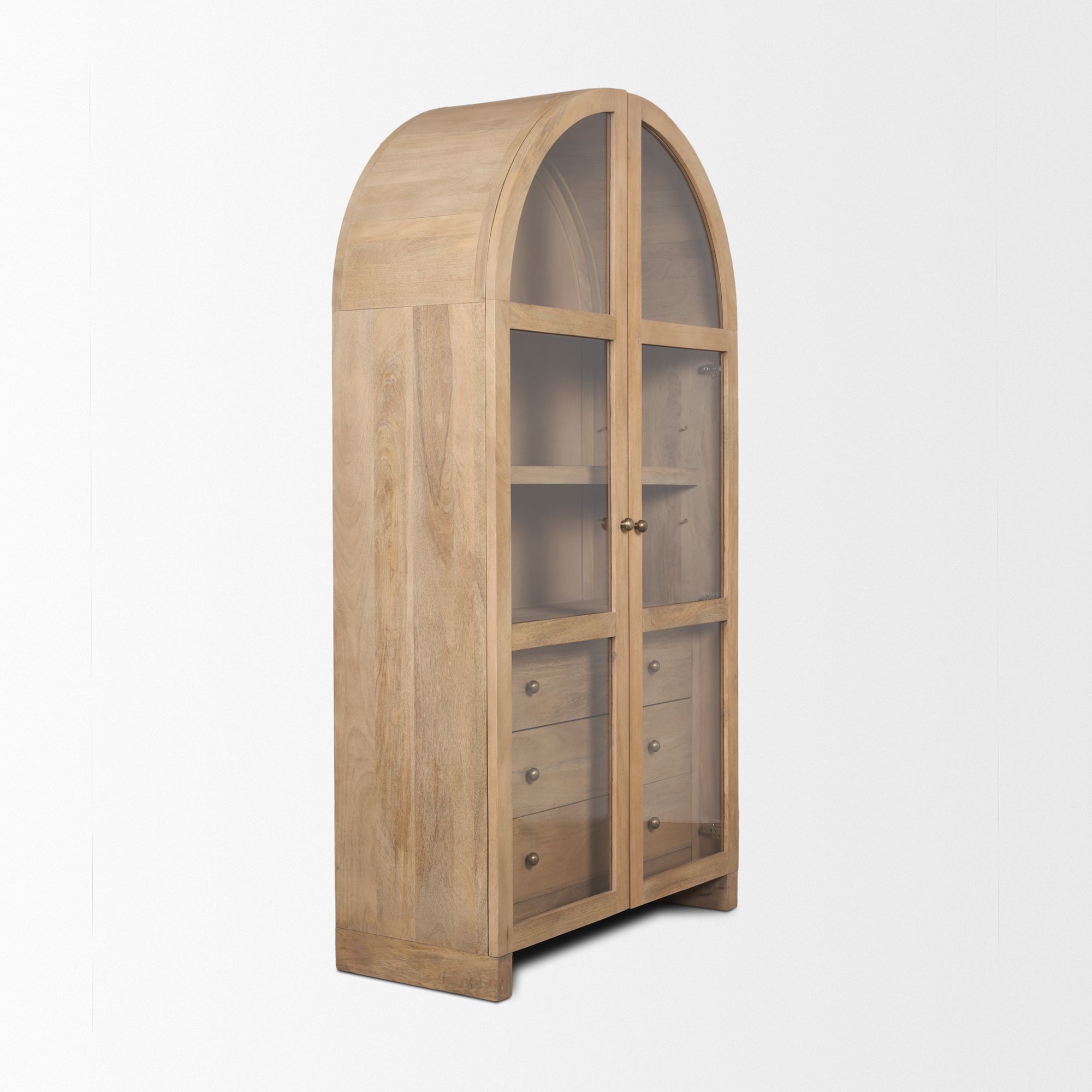 Mercana - Suri Light Brown Wood with Glass Doors Arched Curio Cabinet