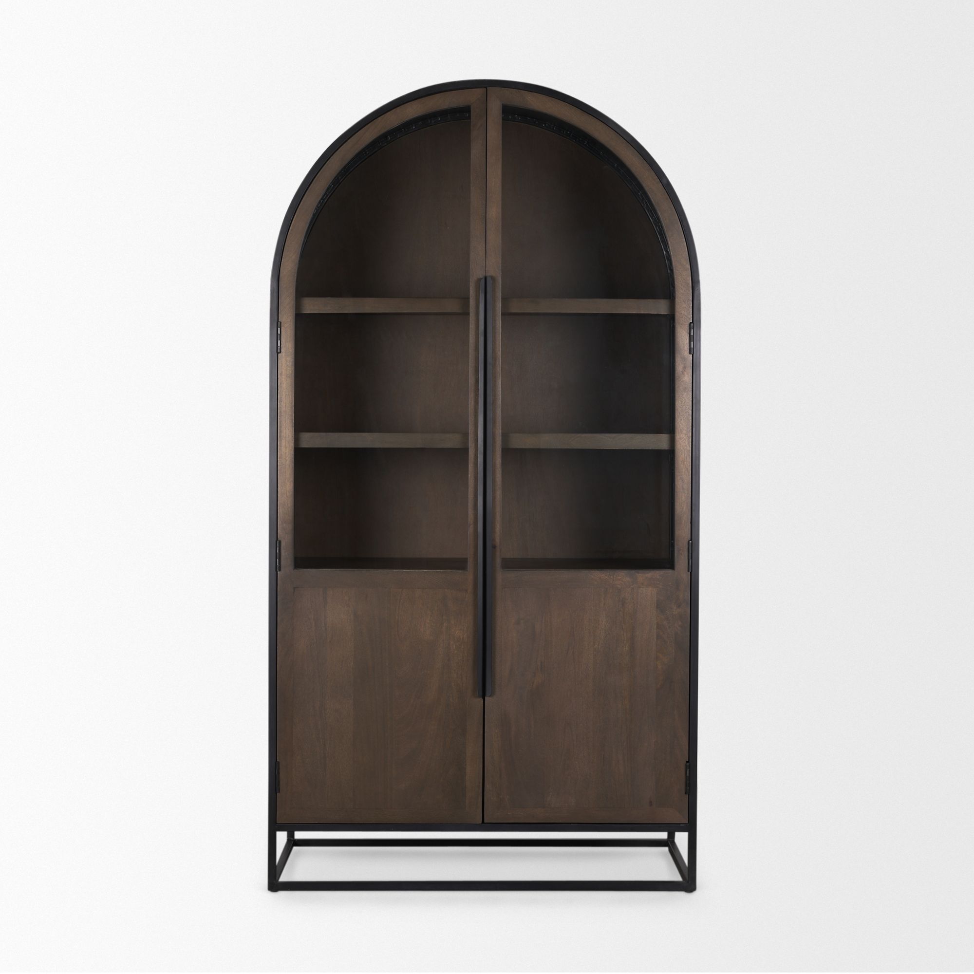 Mercana Sloan 80" Curio Cabinet with Black Metal Frame - Dark Brown, Wood/Metal