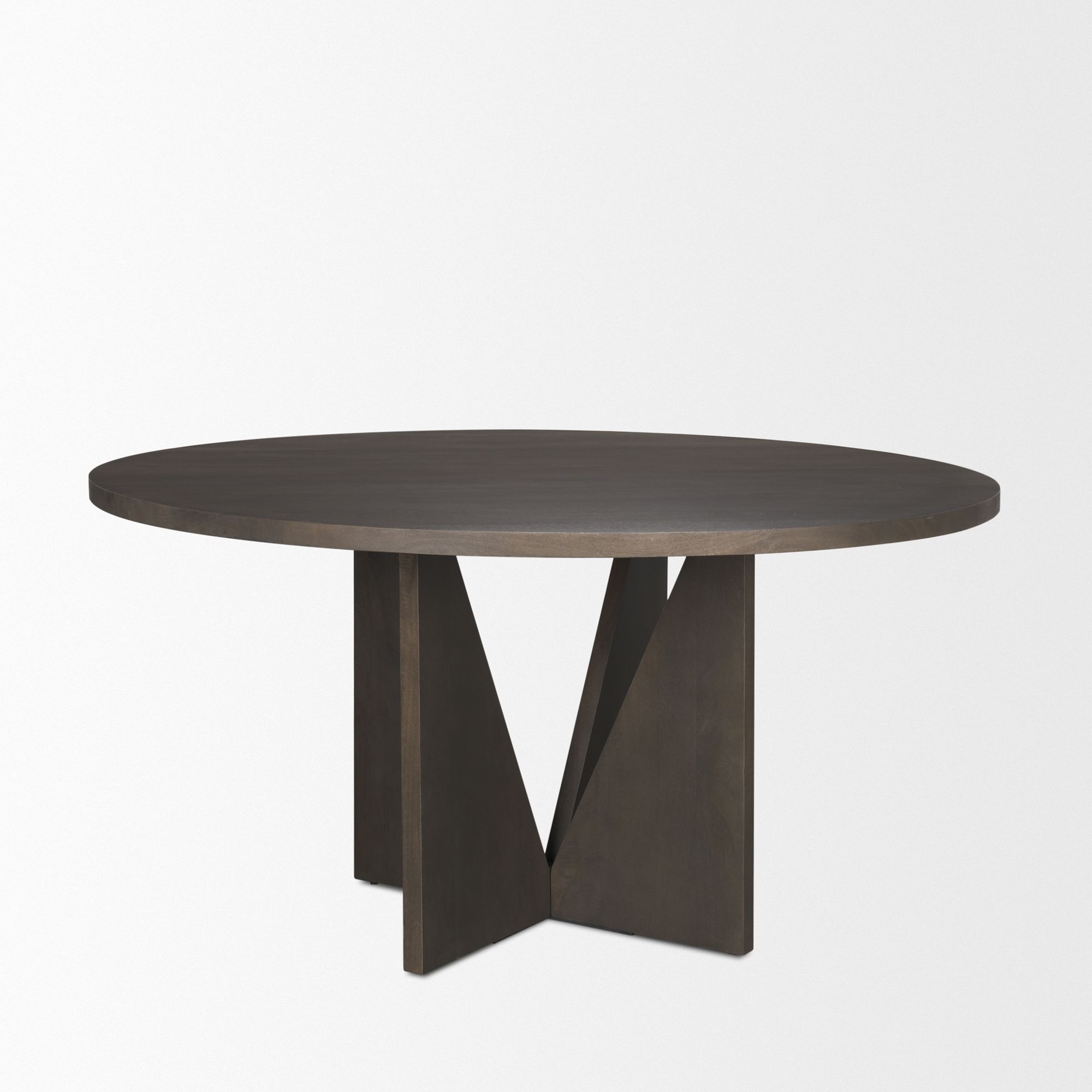 Mercana - Tarro Round Dining Table with Geometrical Base in Espresso, Wood