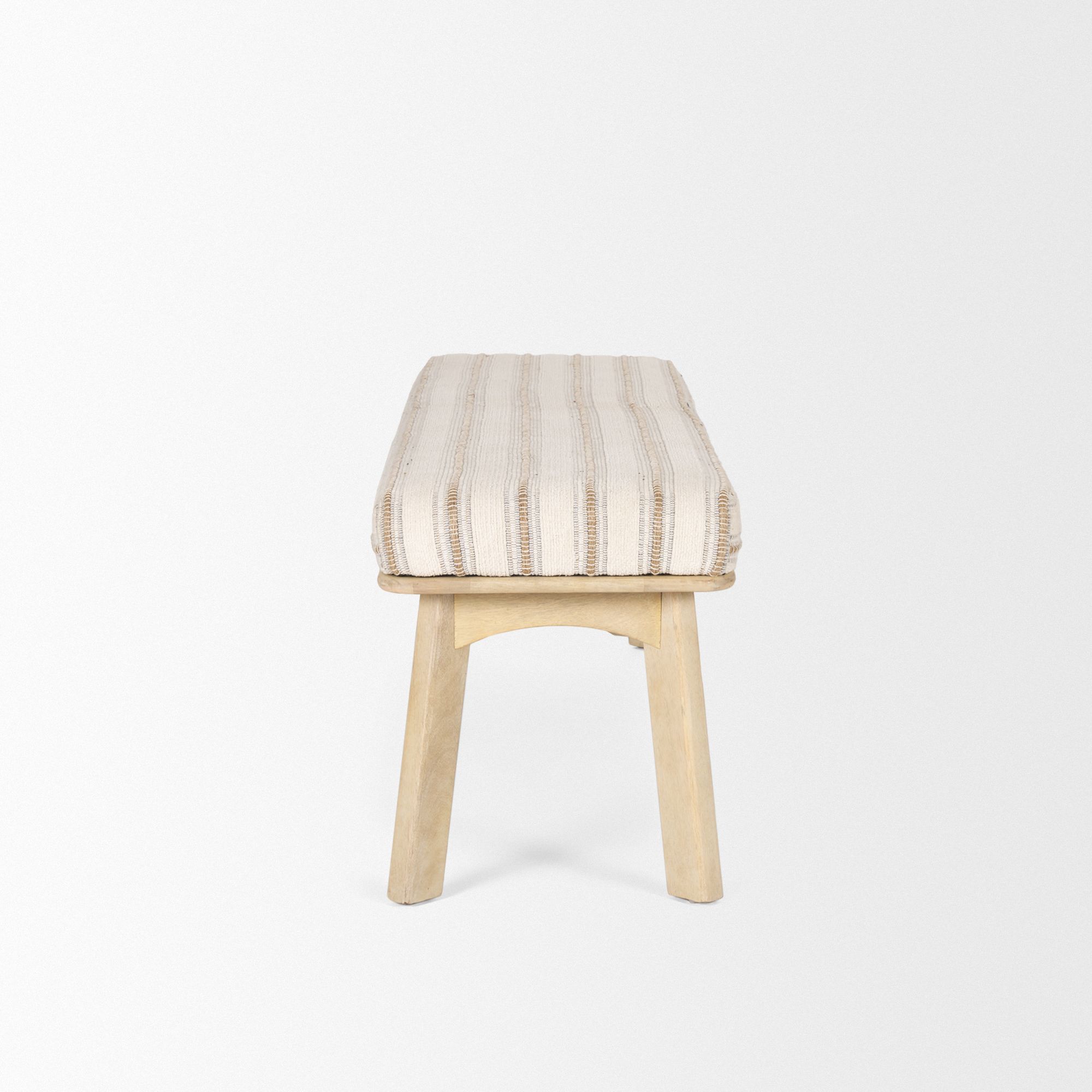 Mercana - Taimo Bench with Striped Fabric Seat in White Washed/Light Brown