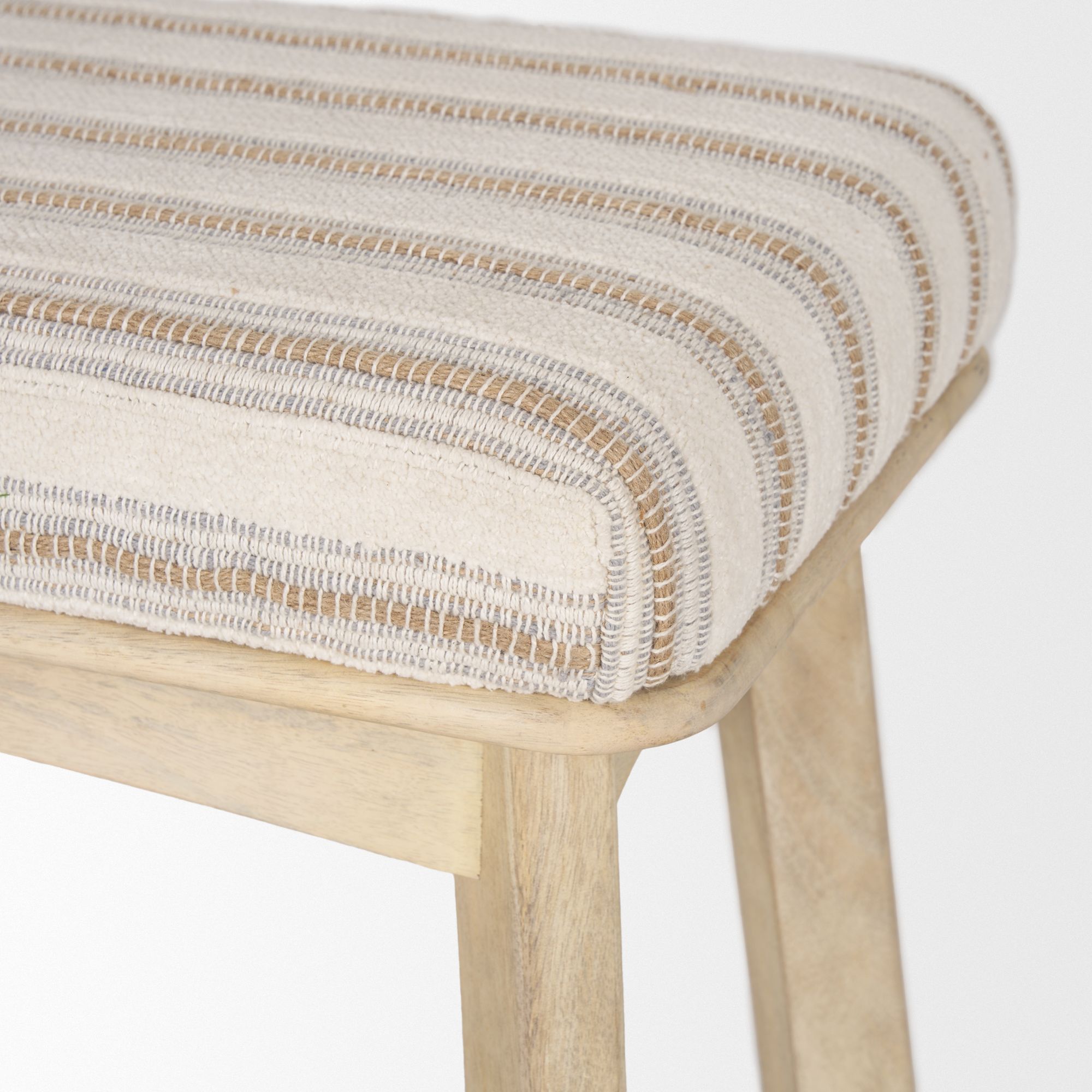 Mercana - Taimo Bench with Striped Fabric Seat in White Washed/Light Brown