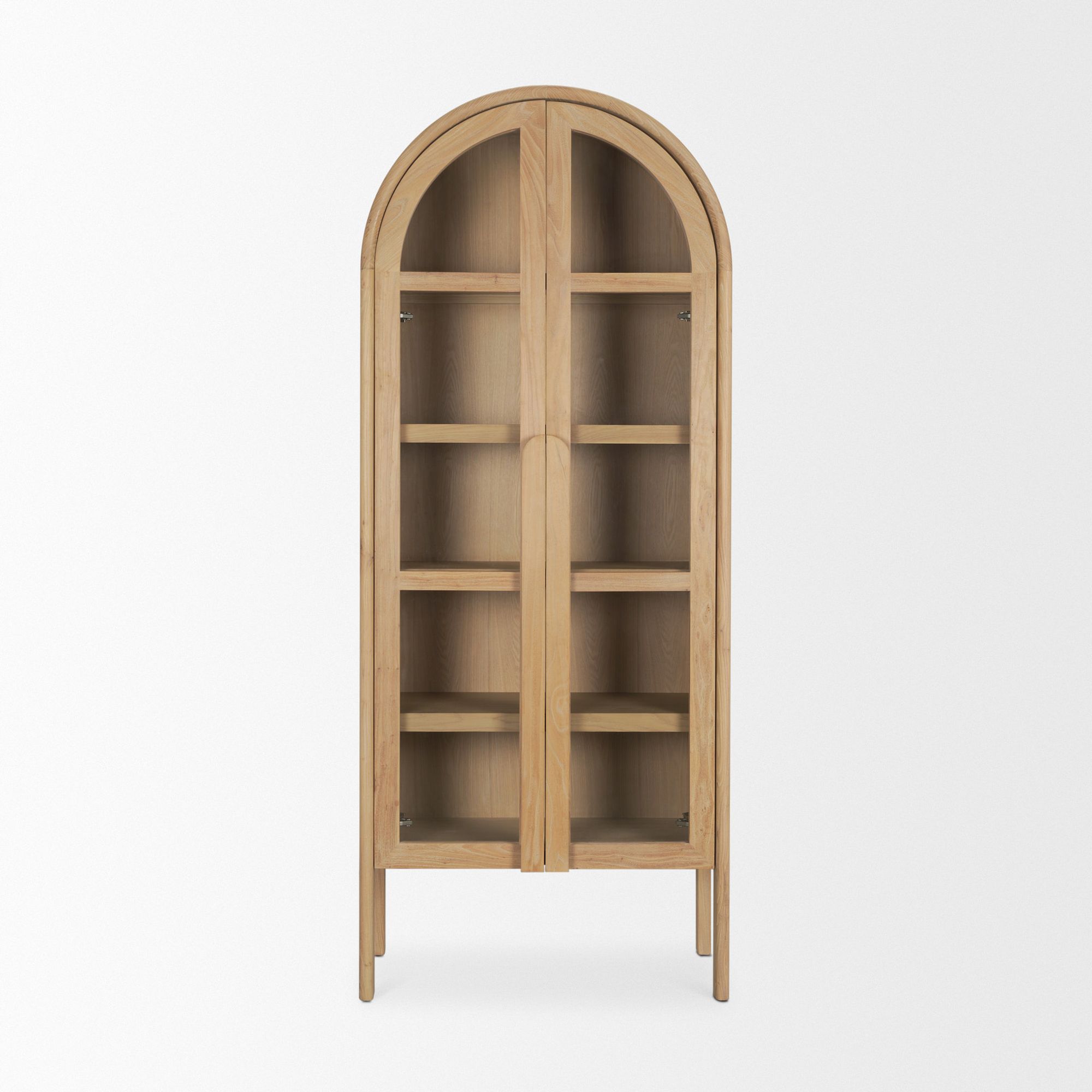 Mercana - Callum Light Brown Elm Wood with Glass Doors Arched Curio Cabinet