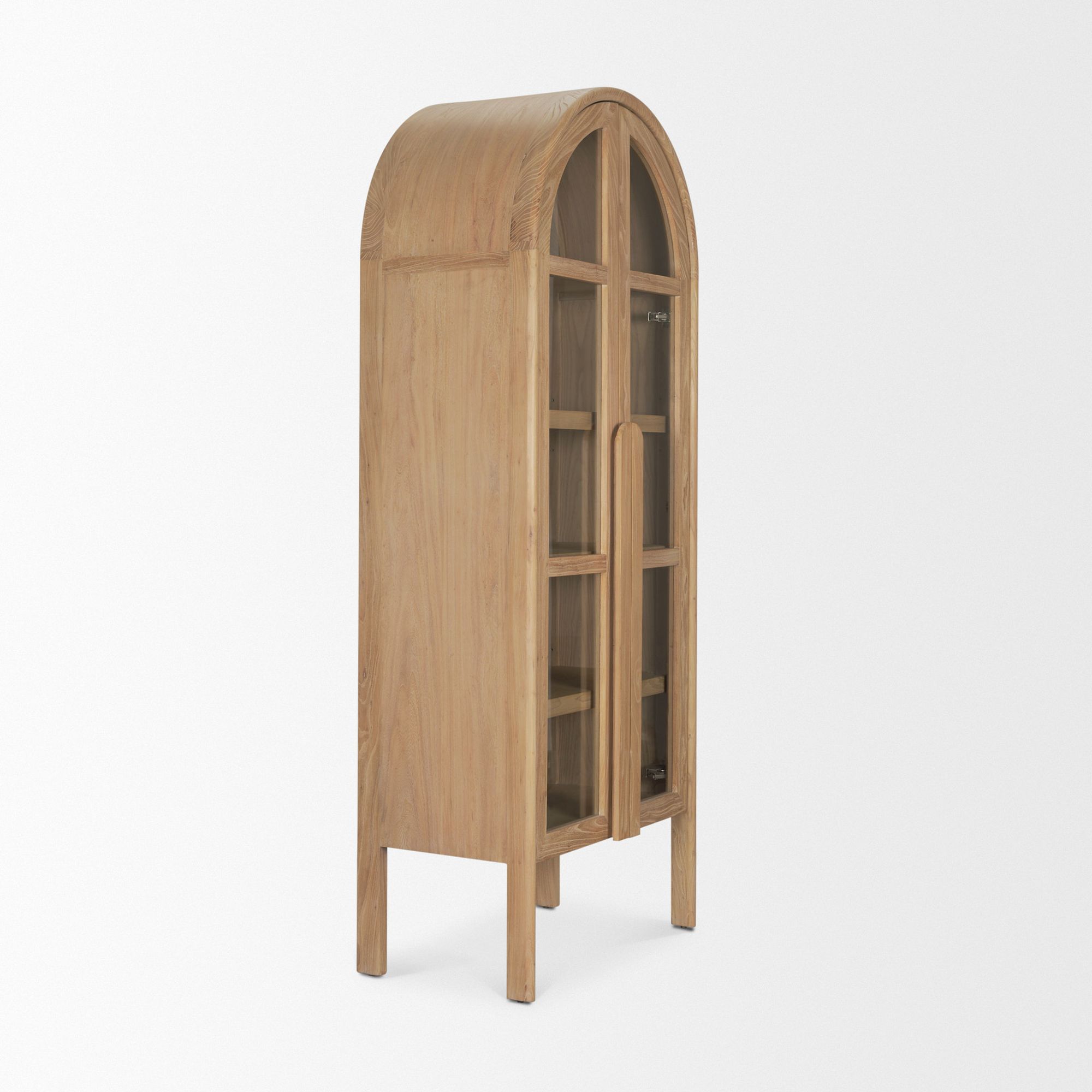 Mercana - Callum Light Brown Elm Wood with Glass Doors Arched Curio Cabinet