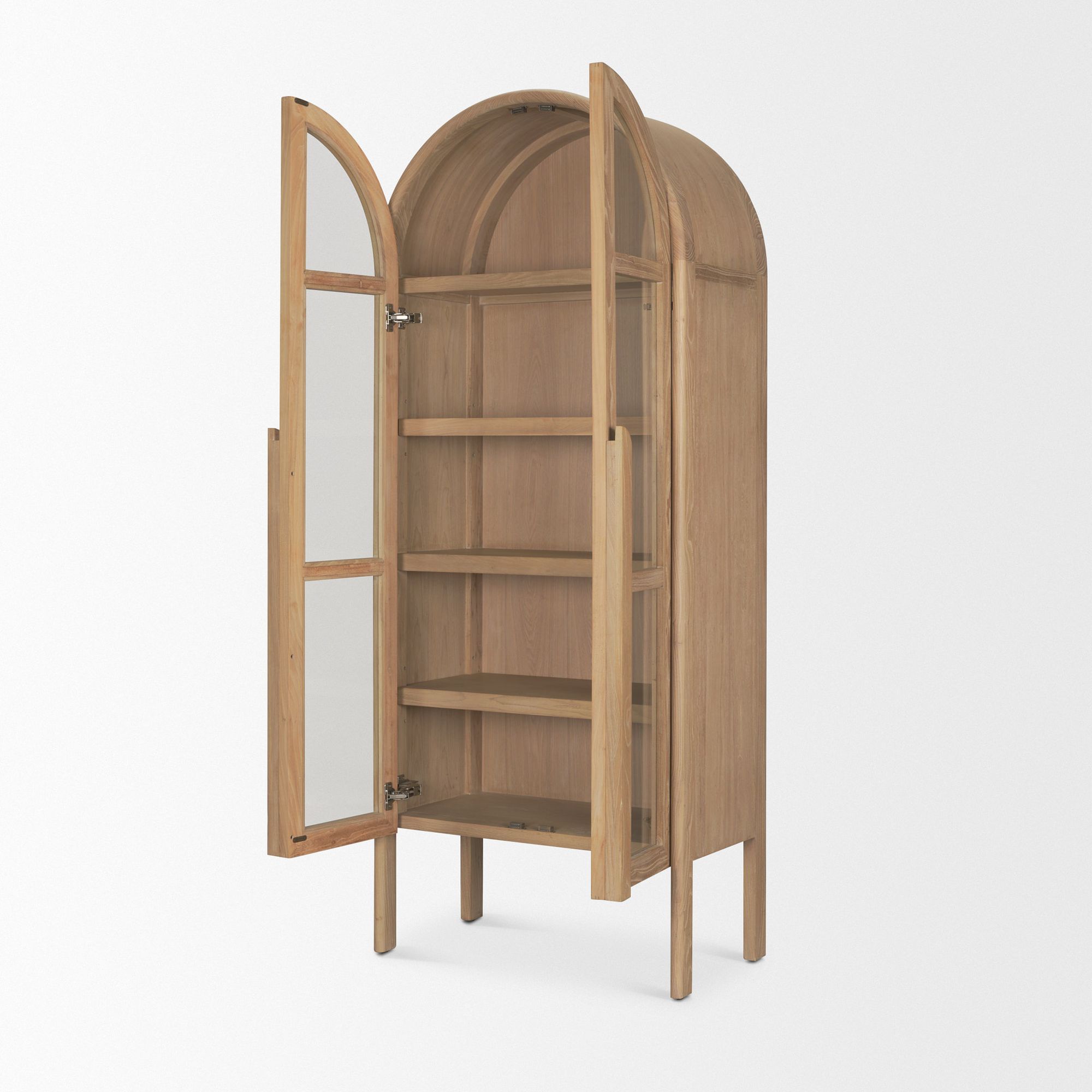 Mercana - Callum Light Brown Elm Wood with Glass Doors Arched Curio Cabinet