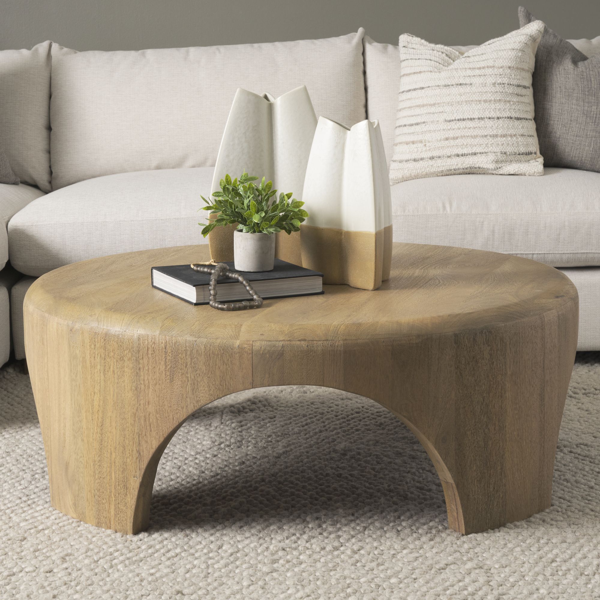 Mercana Shima Round Coffee Table with Arched Legs - Light Brown