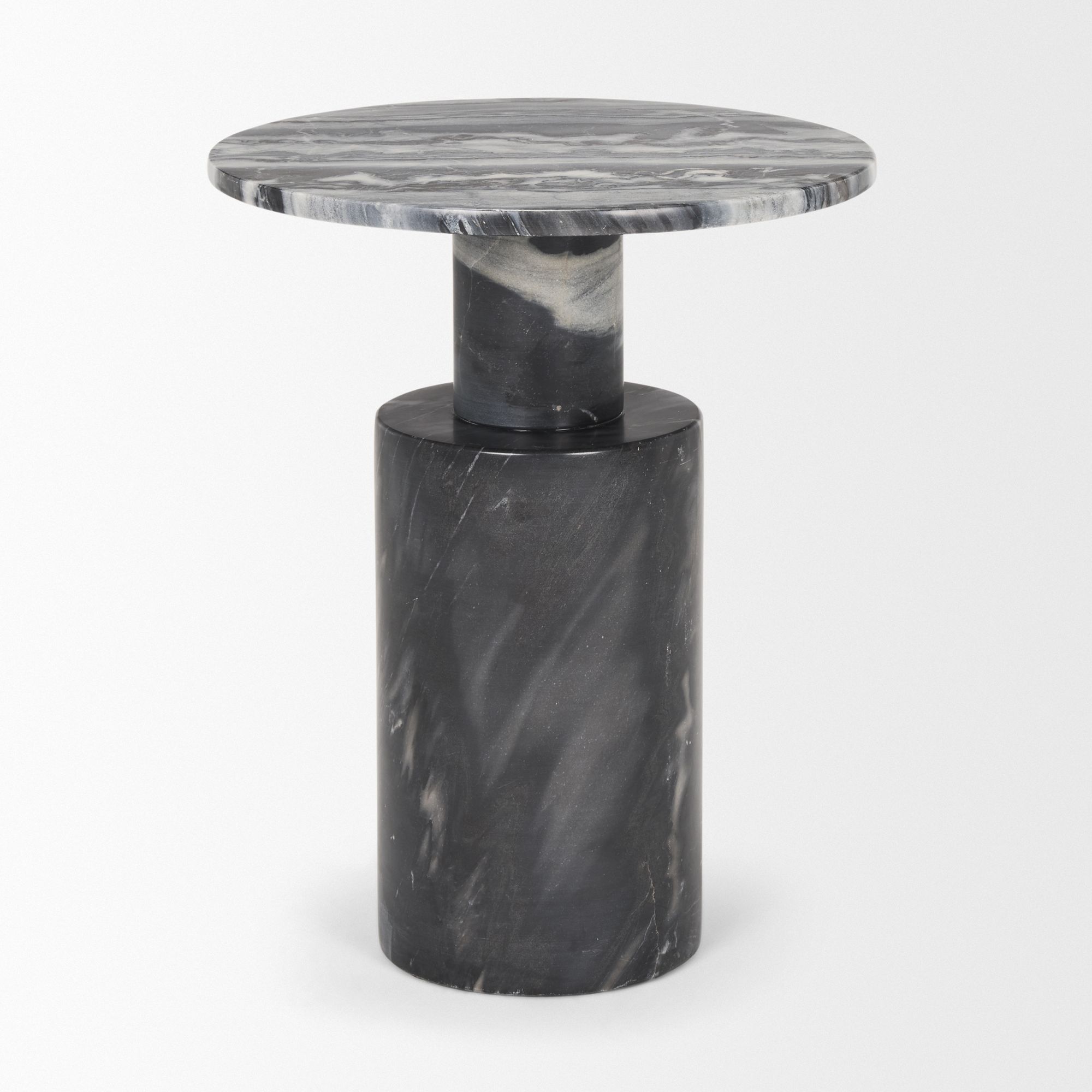 Mercana - Taite Solid Dark Gray Marble Pedestal Accent Table