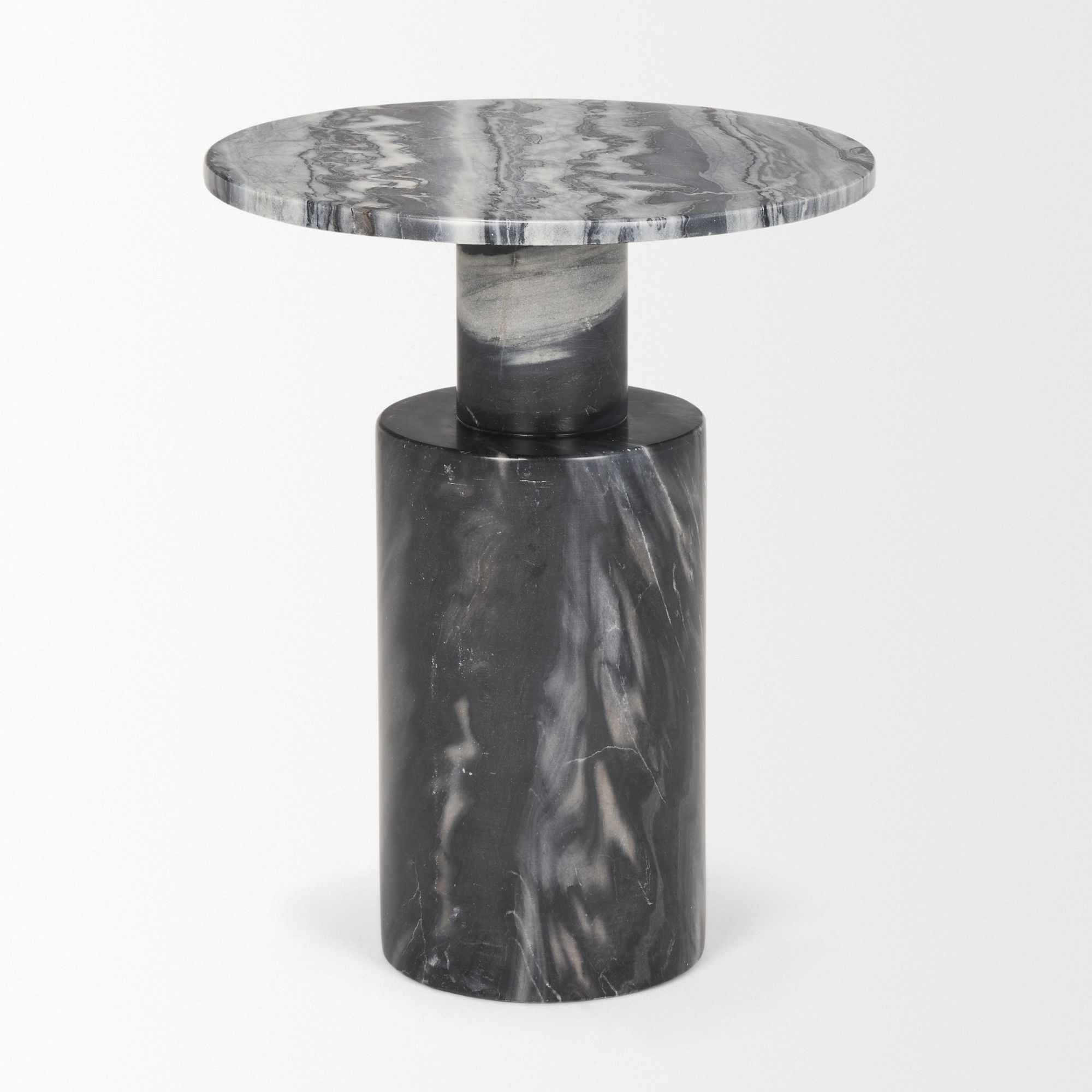 Mercana - Taite Solid Dark Gray Marble Pedestal Accent Table