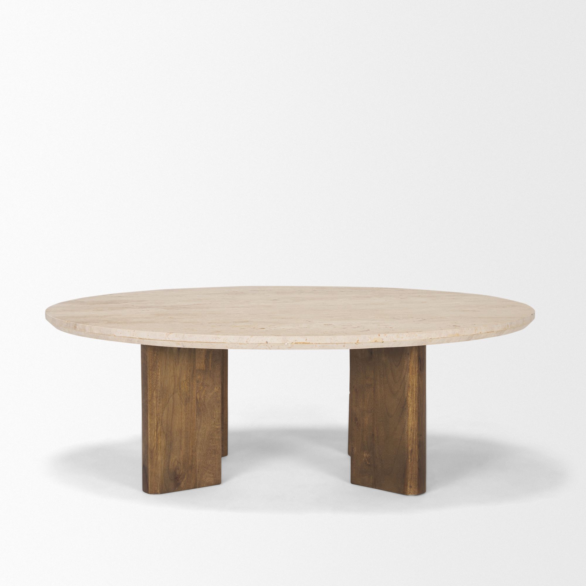 Mercana - Syona Travertine and Mango Wood leg Oval Coffee table