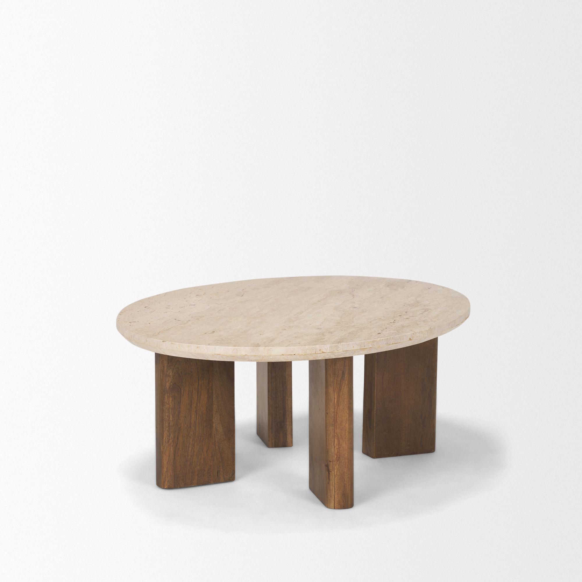 Mercana - Syona Travertine and Mango Wood leg Oval Coffee table